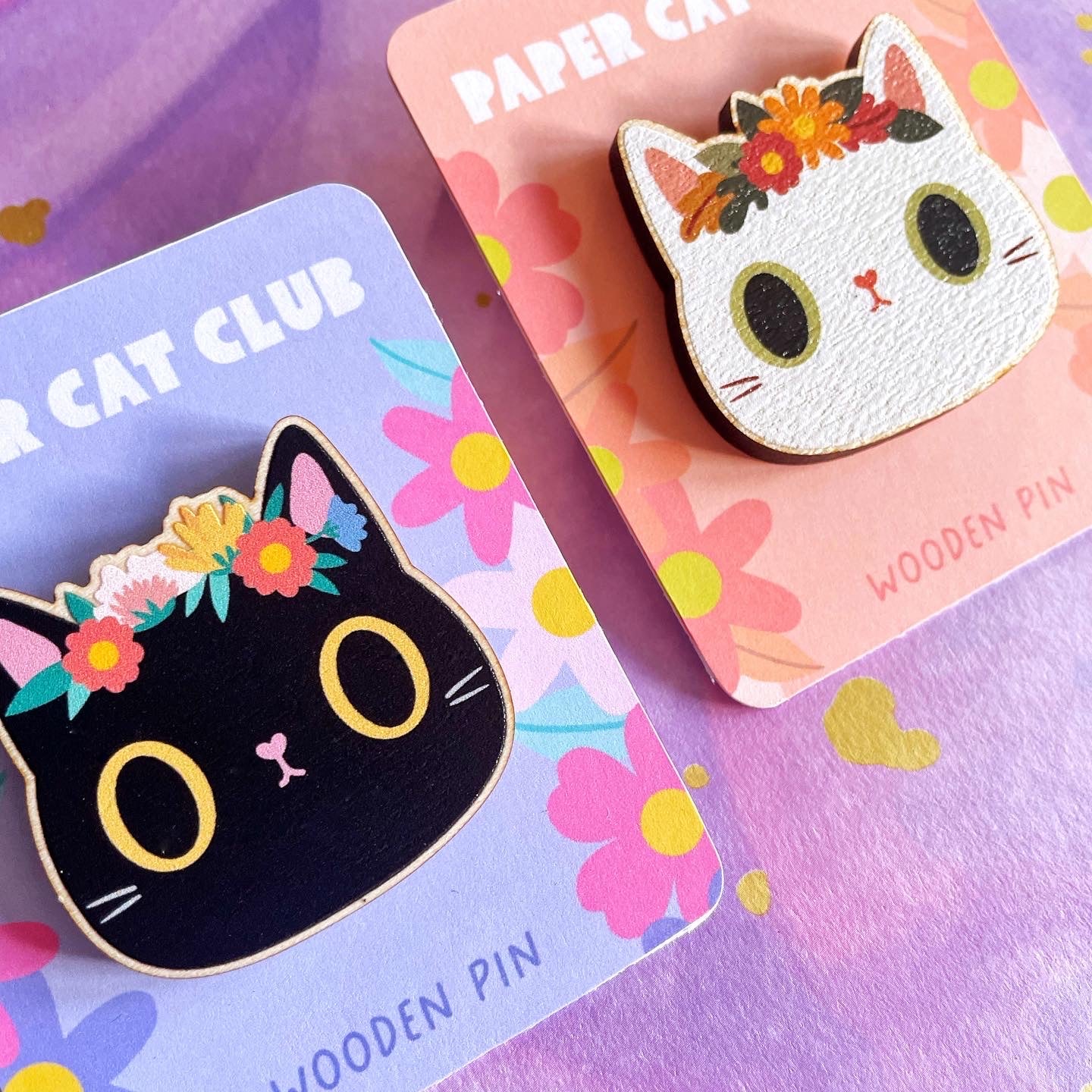 White Cat wooden pin badge - cute cat wooden pin - sustainable wood - eco gift - cat lover gift