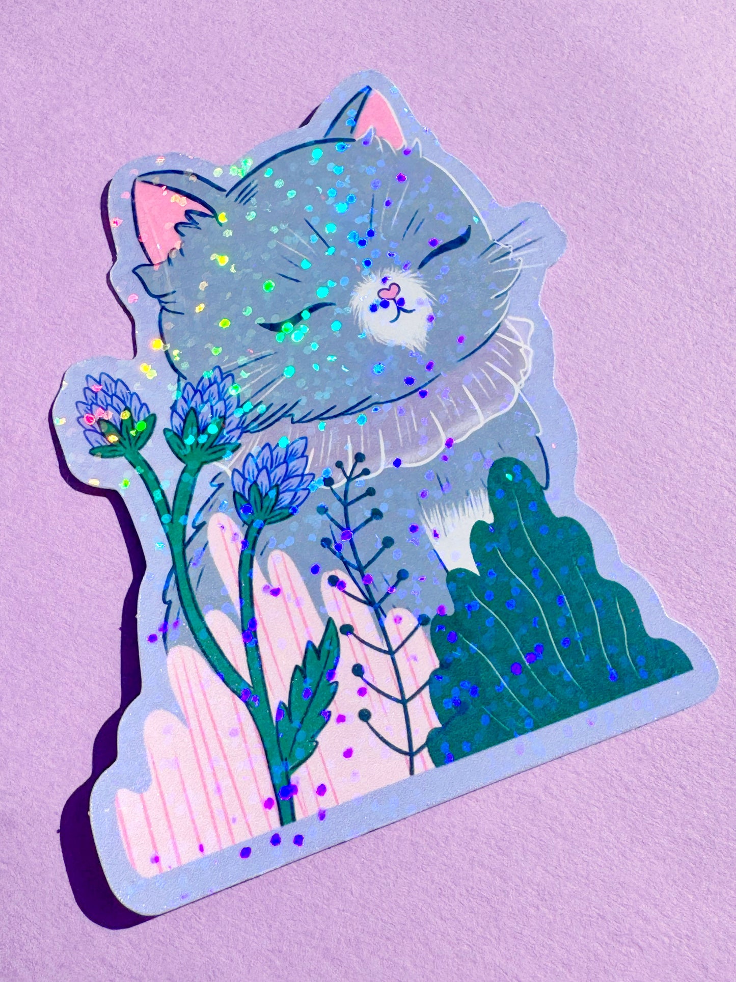 Kawaii Grey Cat Zen Kitty Sticker - Cute Decal for Laptops, Water Bottles, Notebooks