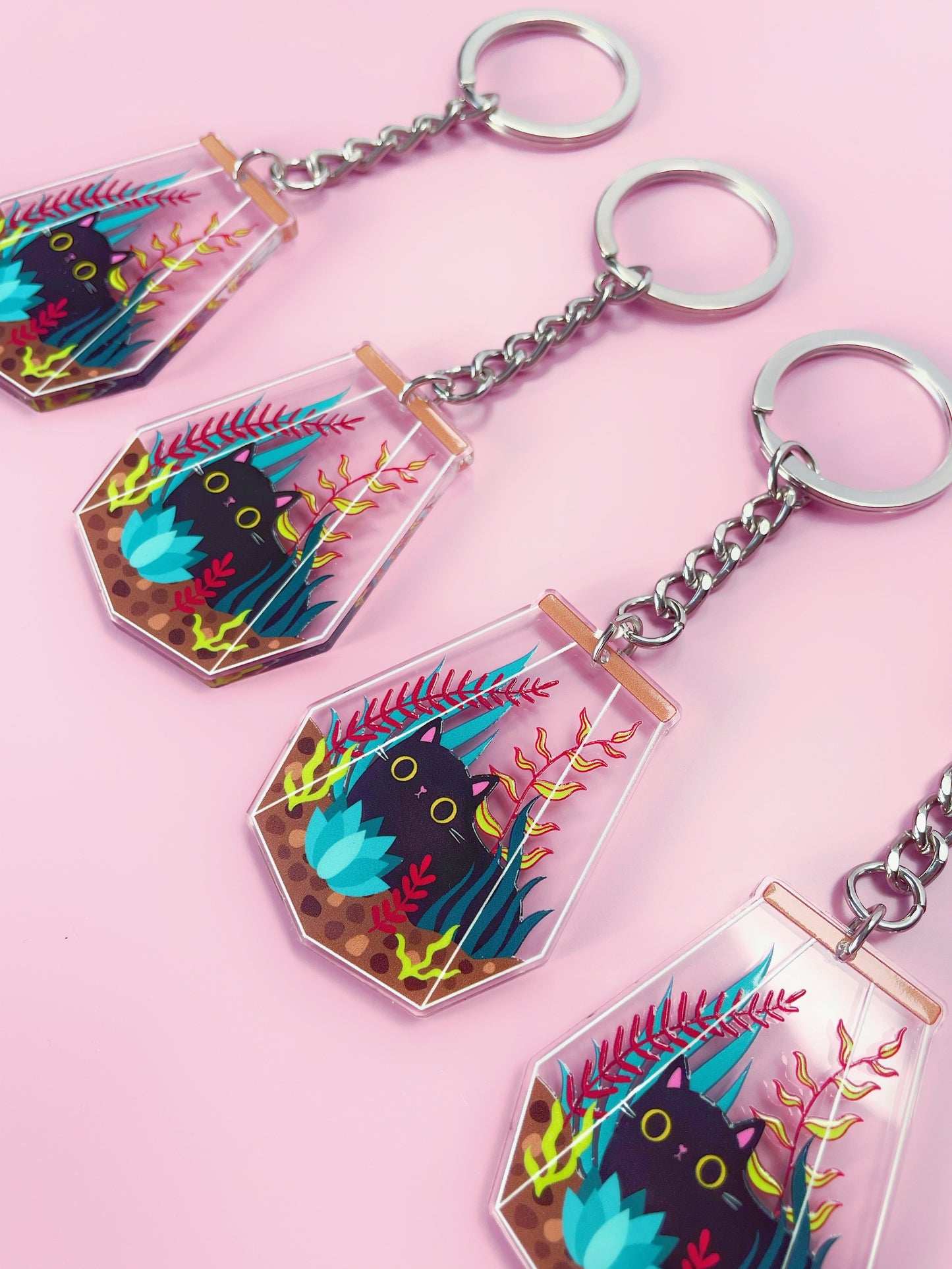 Cute Terrarium Cat Keychain