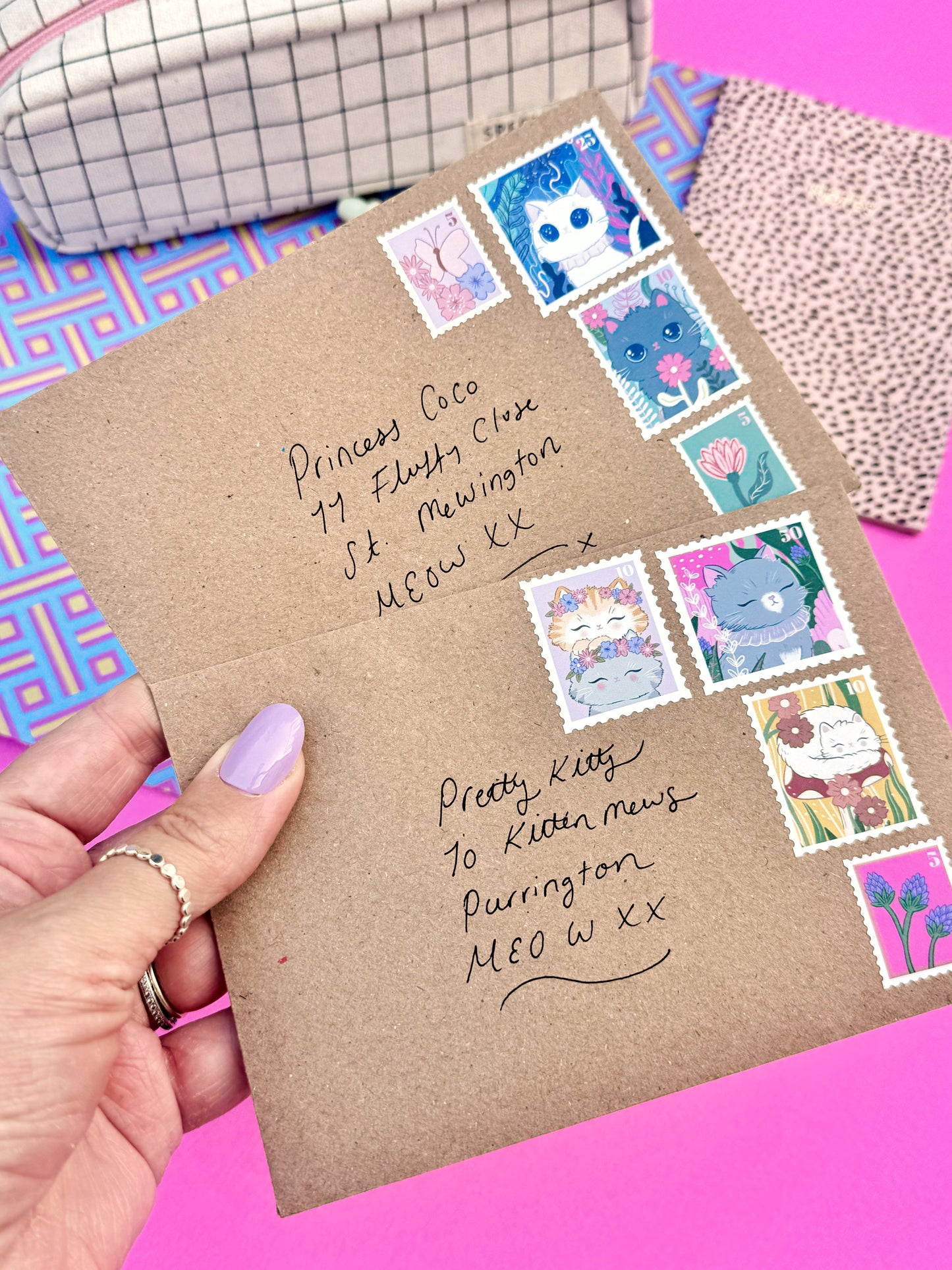 Floral Cat Stamp Stickers - A6 Size Sticker Sheet for Journaling & Scrapbooking | Kawaii, Animal Stickers for Bullet Journals & Planners