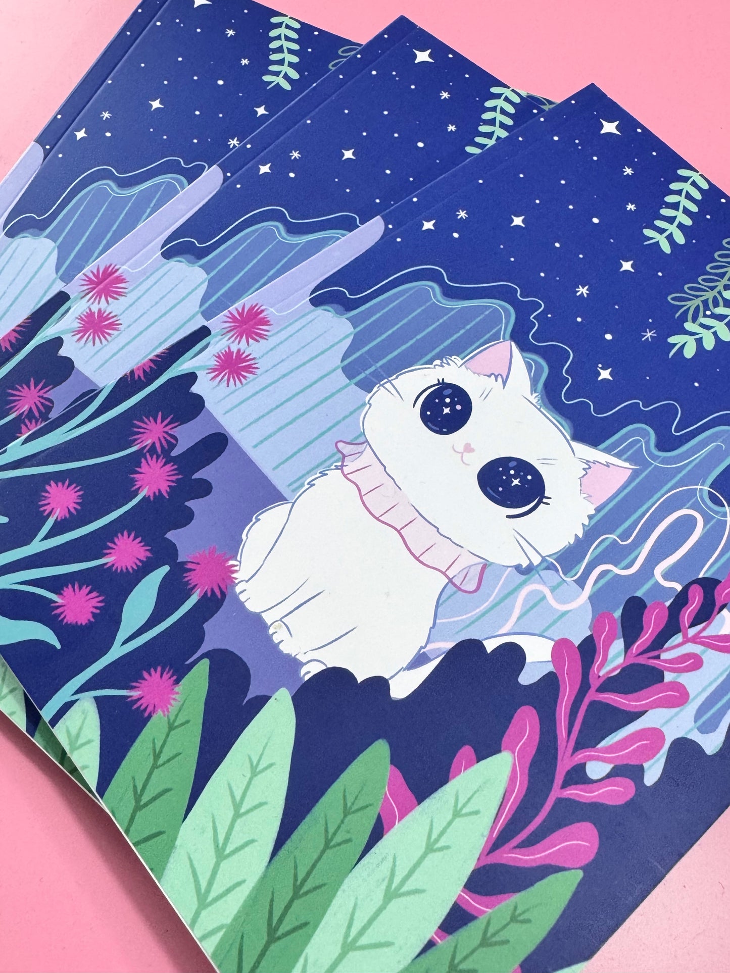 Stargazing Kitty A5 Dotted Notebook - Whimsical Celestial Journal