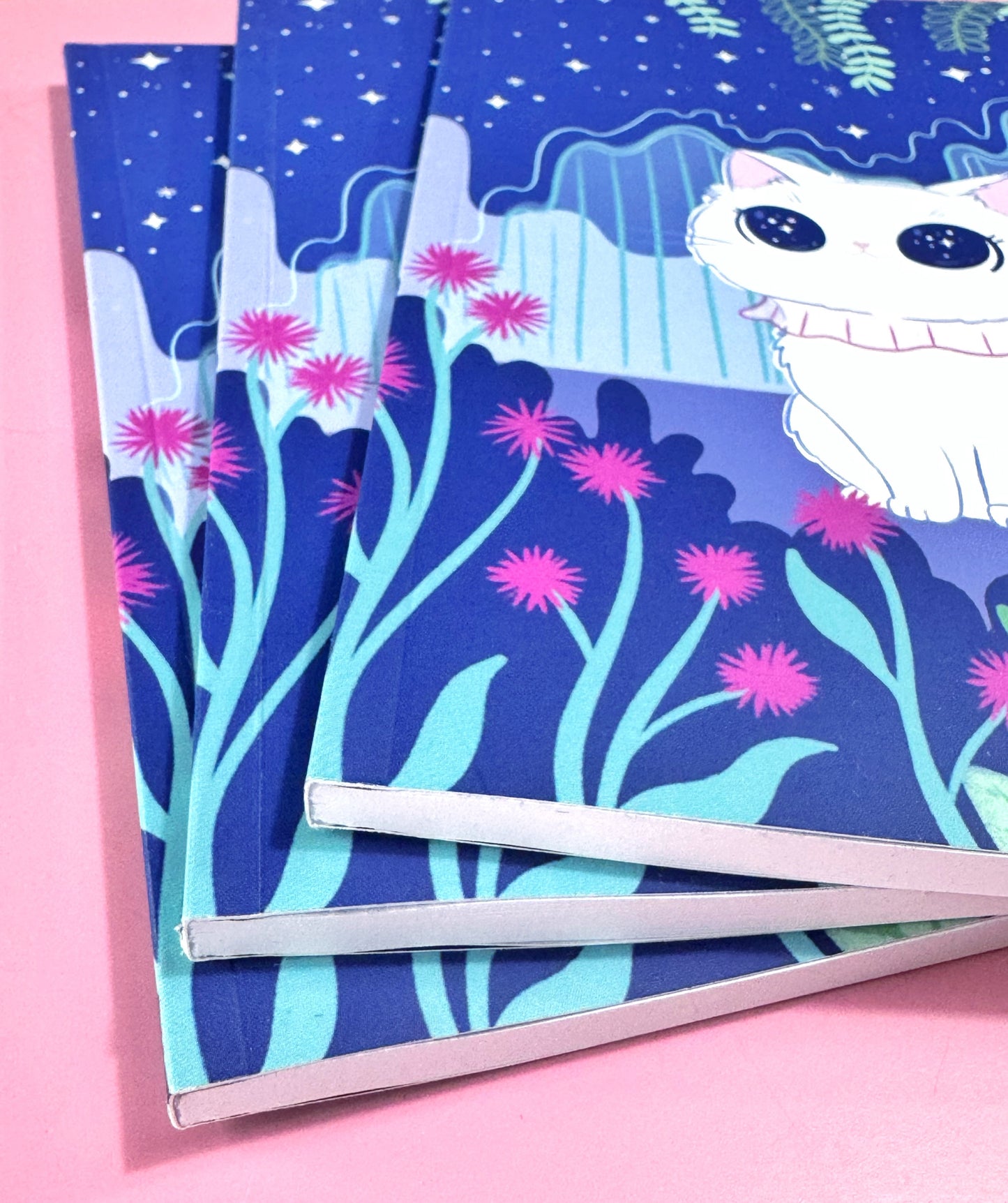 Stargazing Kitty A5 Dotted Notebook - Whimsical Celestial Journal