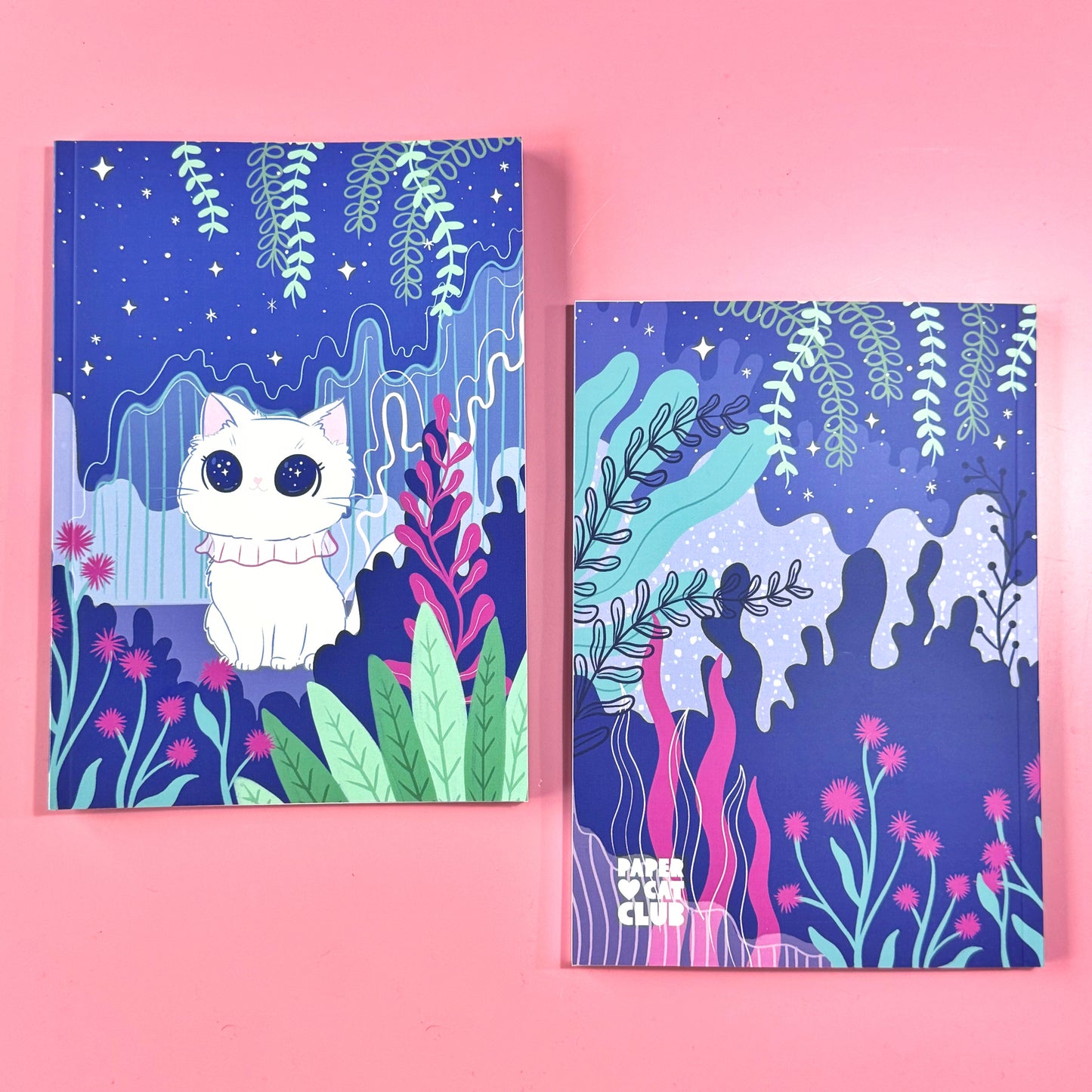 Stargazing Kitty A5 Dotted Notebook - Whimsical Celestial Journal