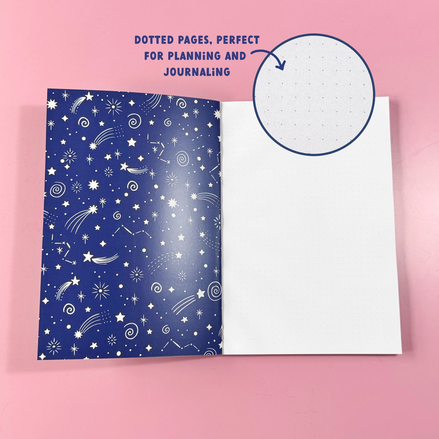 Stargazing Kitty A5 Dotted Notebook - Whimsical Celestial Journal