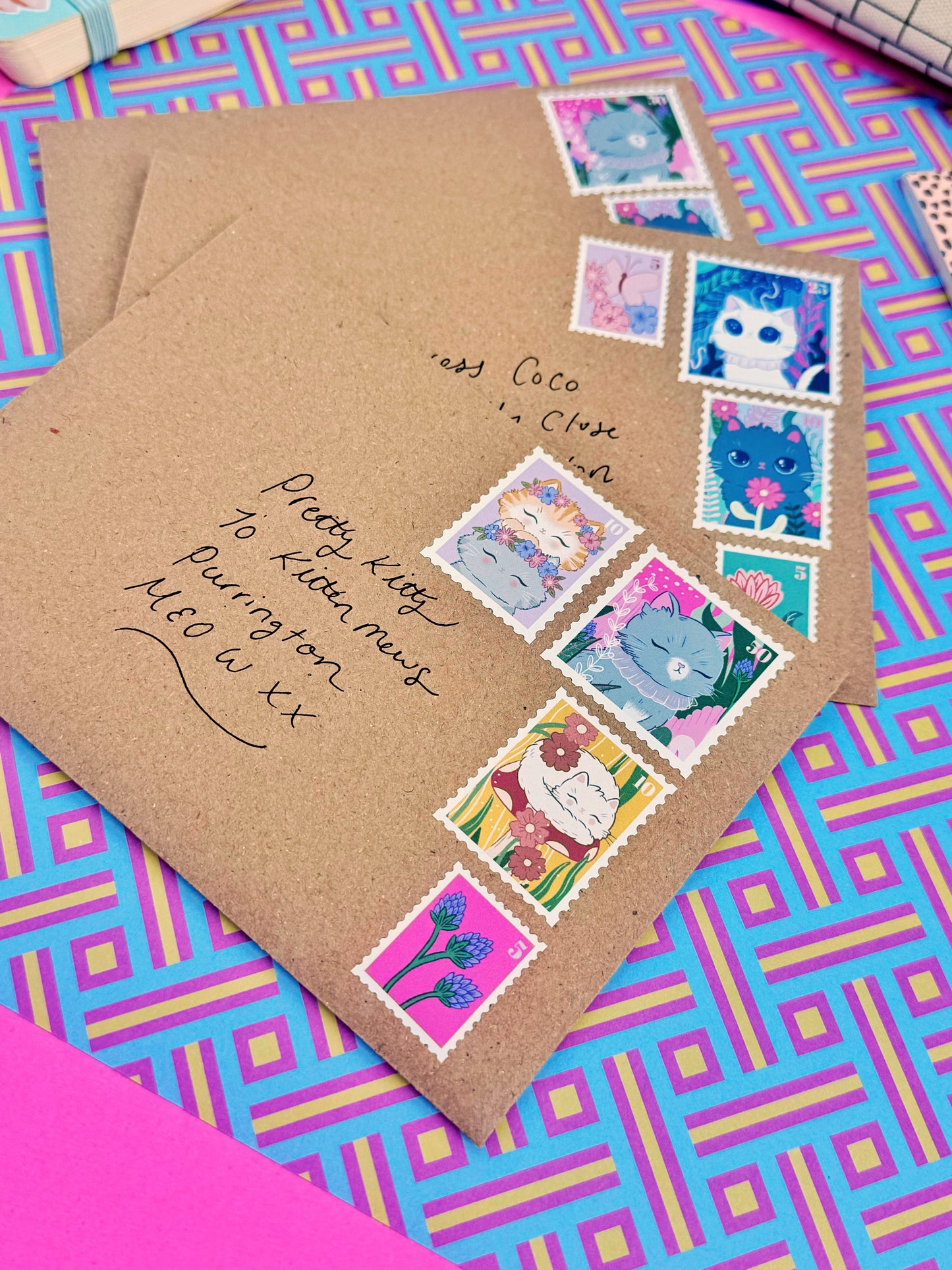 Floral Cat Stamp Stickers - A6 Size Sticker Sheet for Journaling & Scrapbooking | Kawaii, Animal Stickers for Bullet Journals & Planners