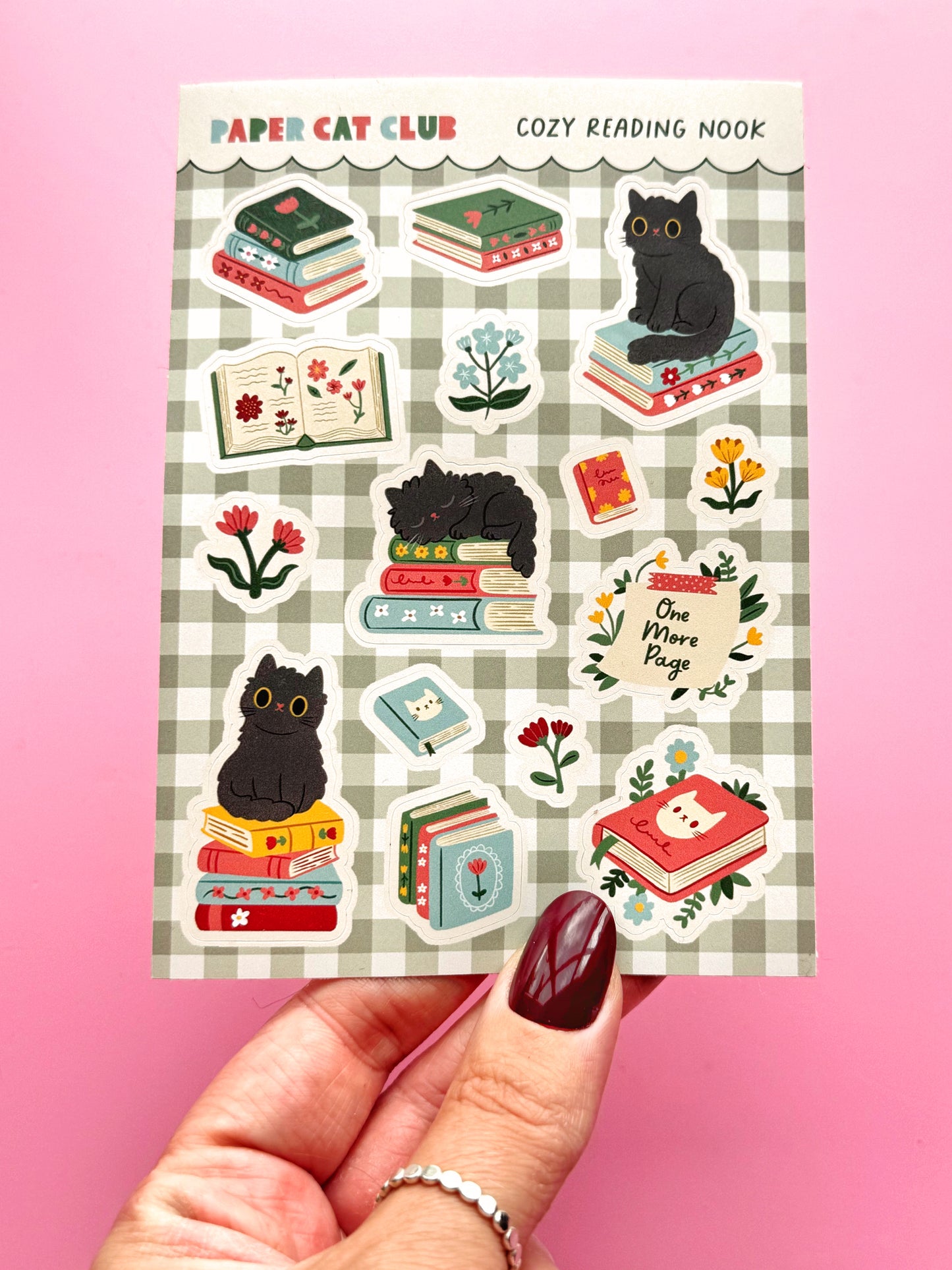 Cozy Reading Nook A6 Sticker Sheet - Cute Cat & Book Planner Stickers