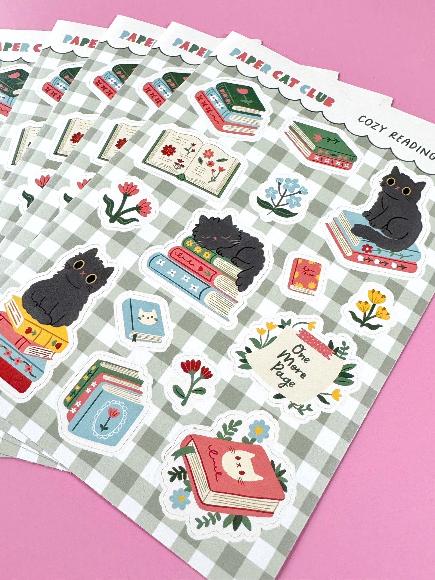 Cozy Reading Nook A6 Sticker Sheet - Cute Cat & Book Planner Stickers
