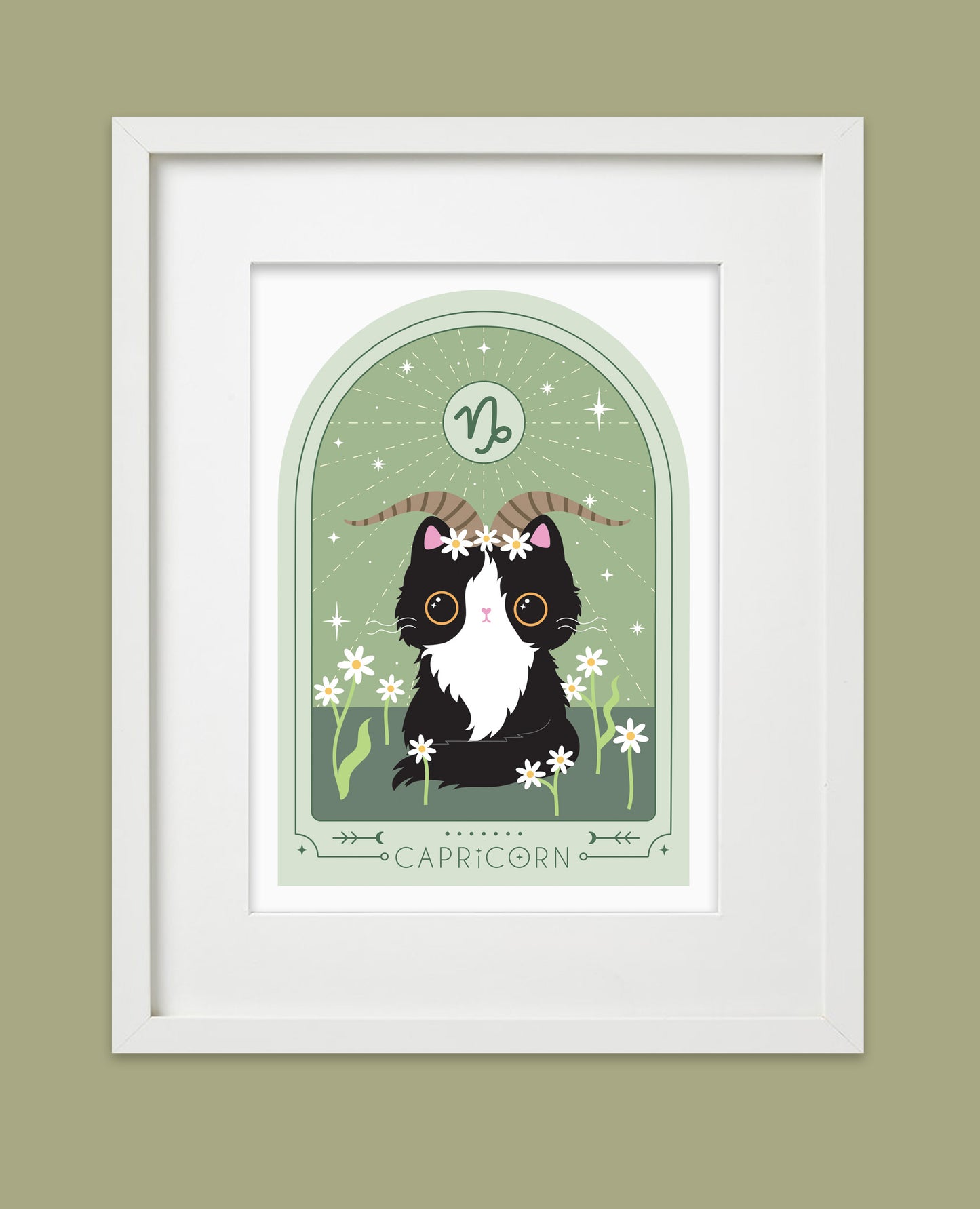 Capricorn Cat Star Sign Art Print – Black & White Cat Zodiac Art
