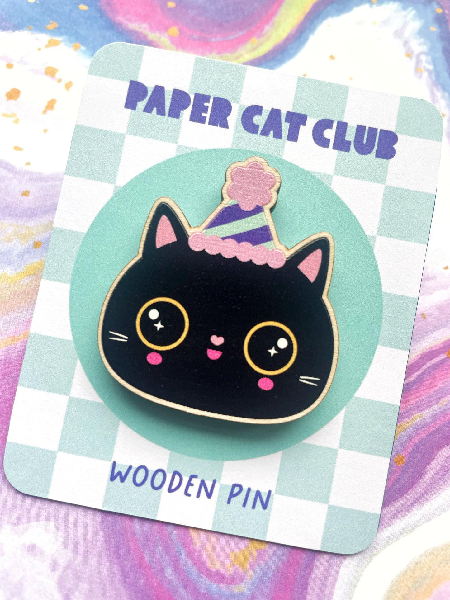 Black Cat Pin Badge – Eco-Friendly Birthday Gift, Sustainable Wood Cat Pin