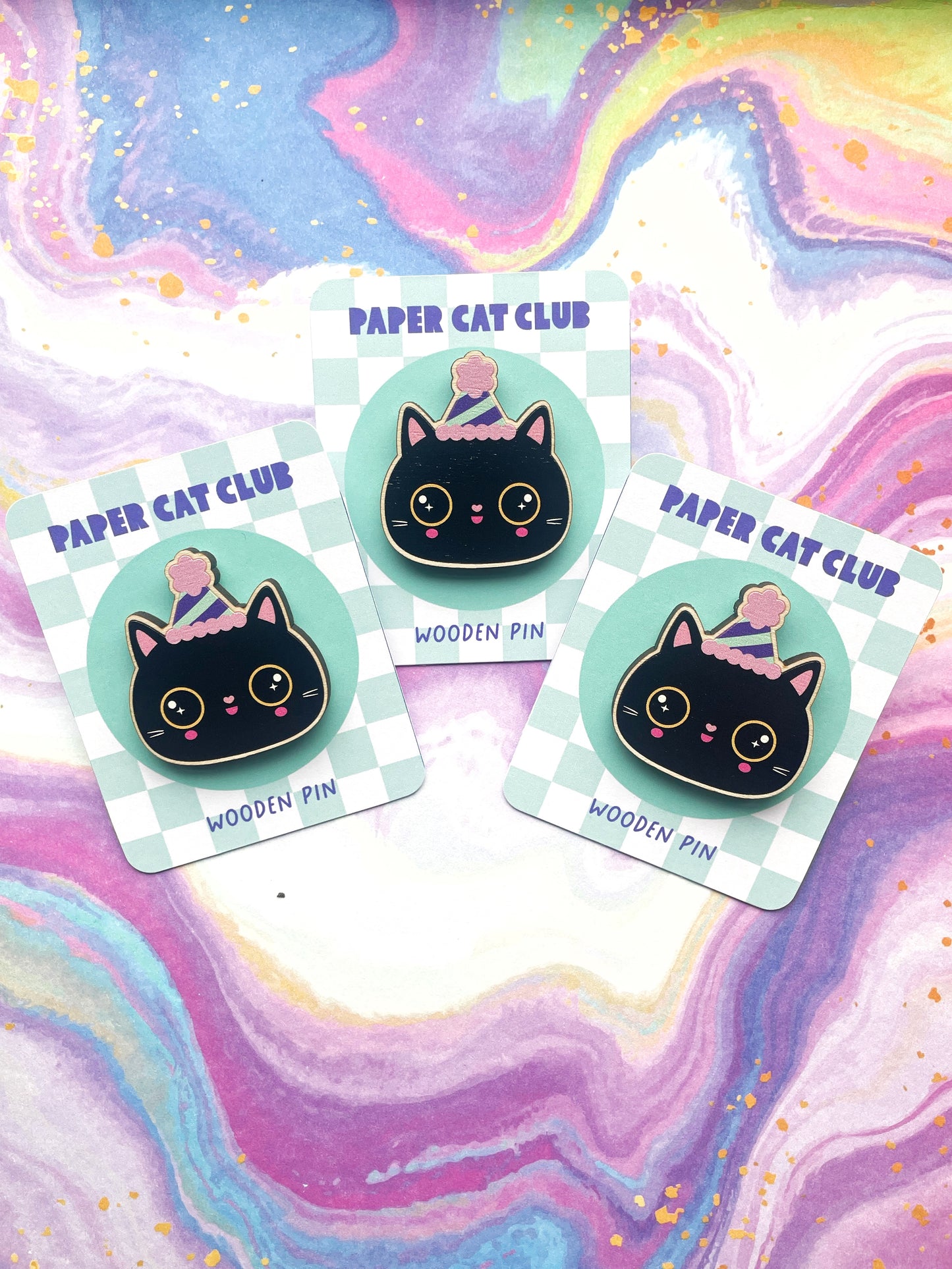 Black Cat Pin Badge – Eco-Friendly Birthday Gift, Sustainable Wood Cat Pin