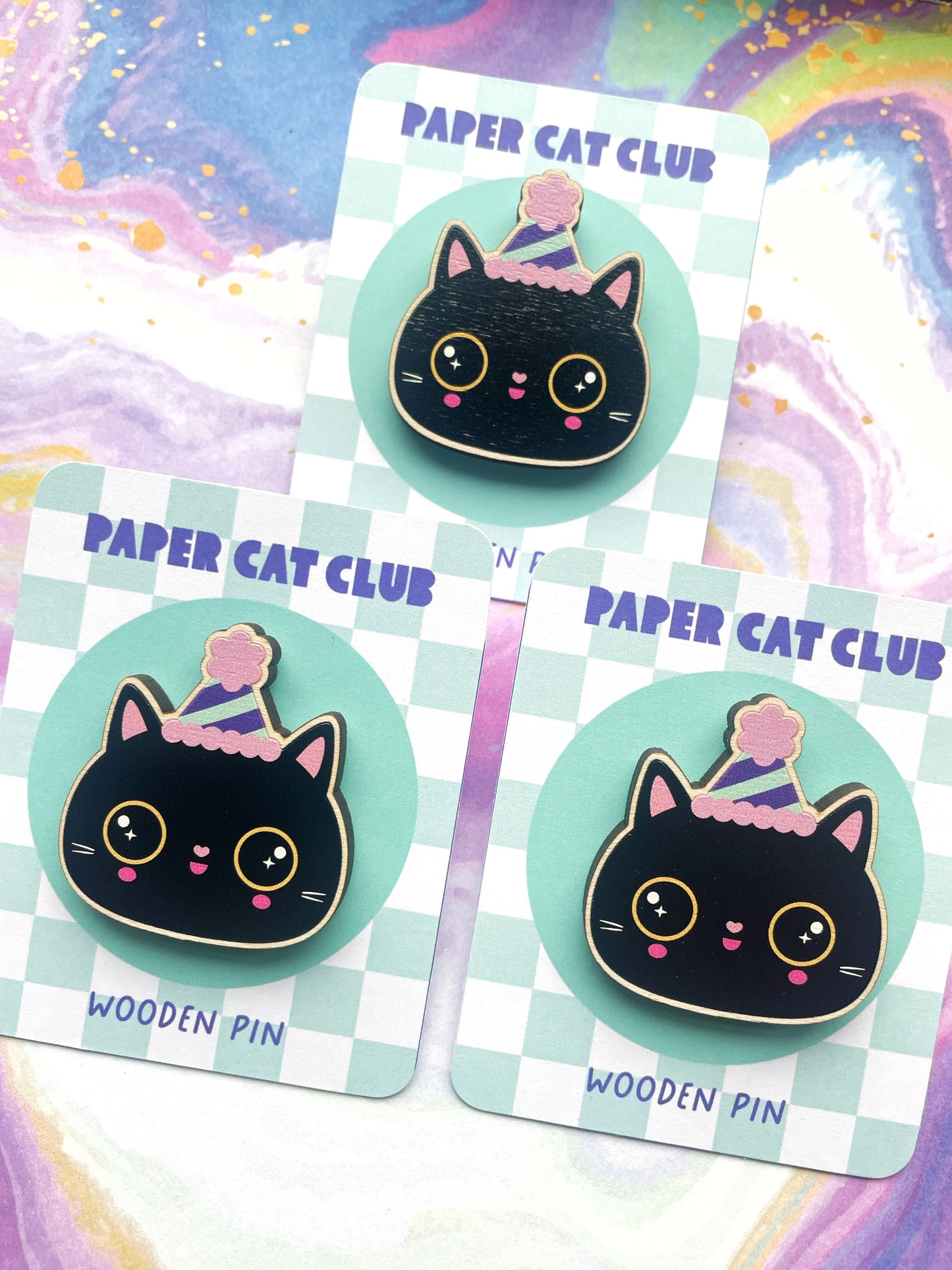 Black Cat Pin Badge – Eco-Friendly Birthday Gift, Sustainable Wood Cat Pin