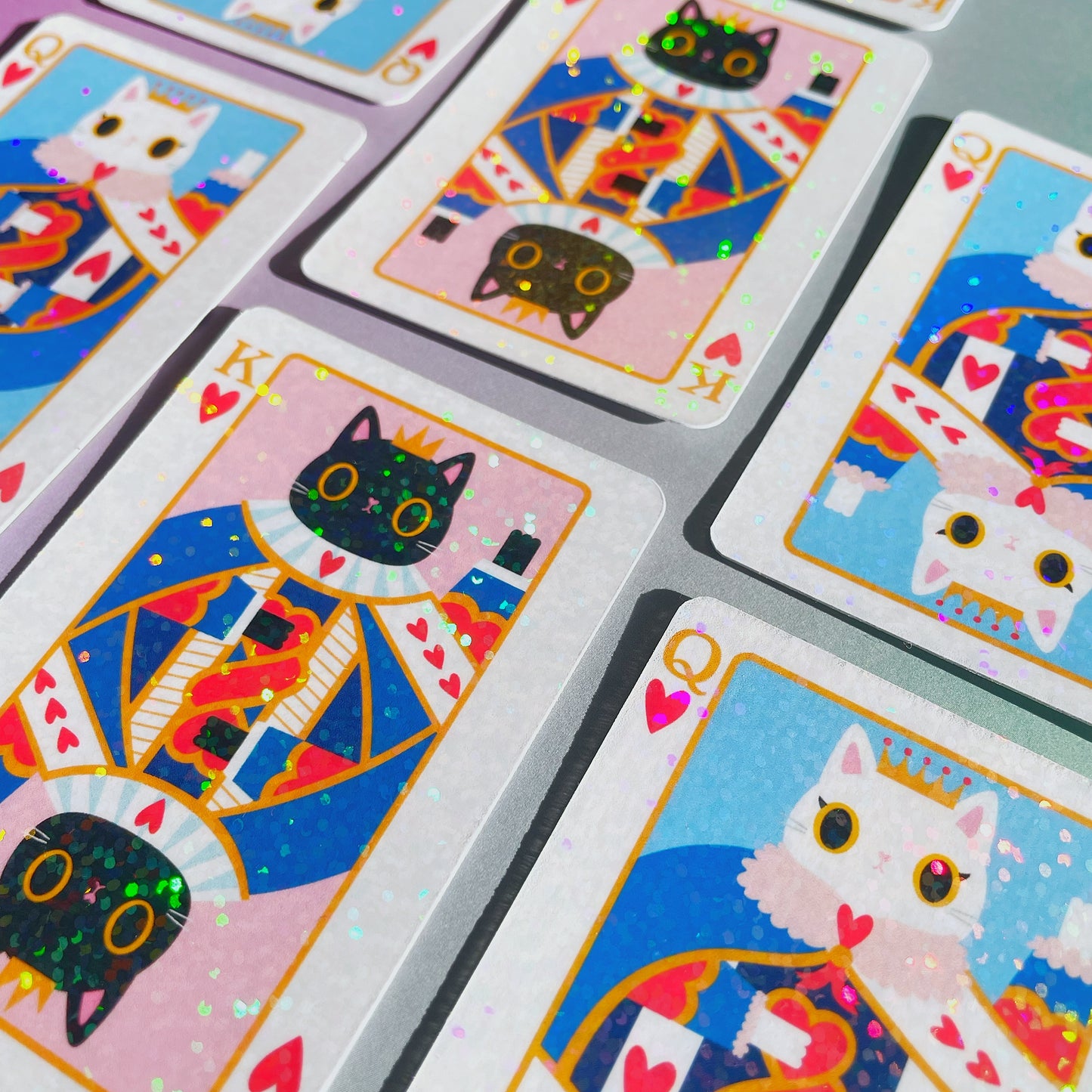 Cat King of Hearts Sparkly Holographic Vinyl Sticker – for Laptops, Water Bottles & Journals
