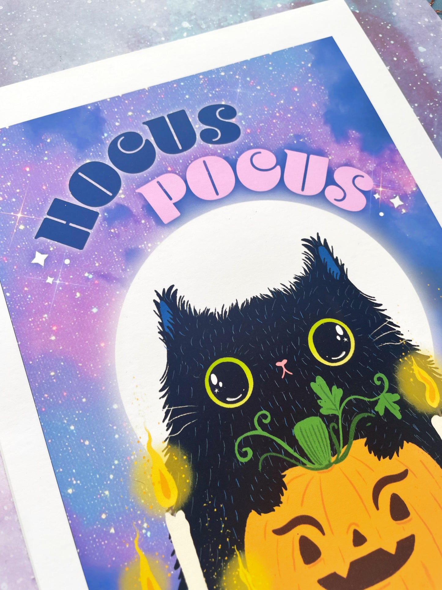 Hocus Pocus halloween cat art print - black cat lover - kawaii halloween art