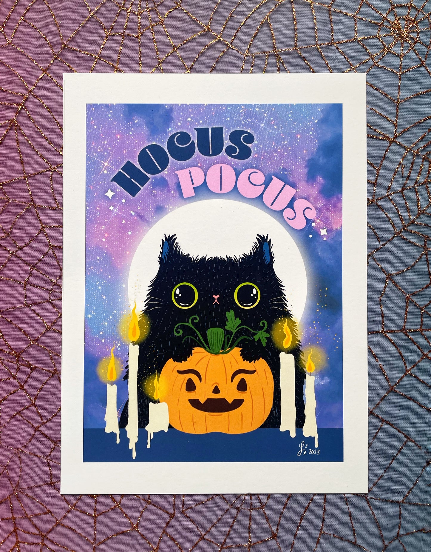 Hocus Pocus halloween cat art print - black cat lover - kawaii halloween art