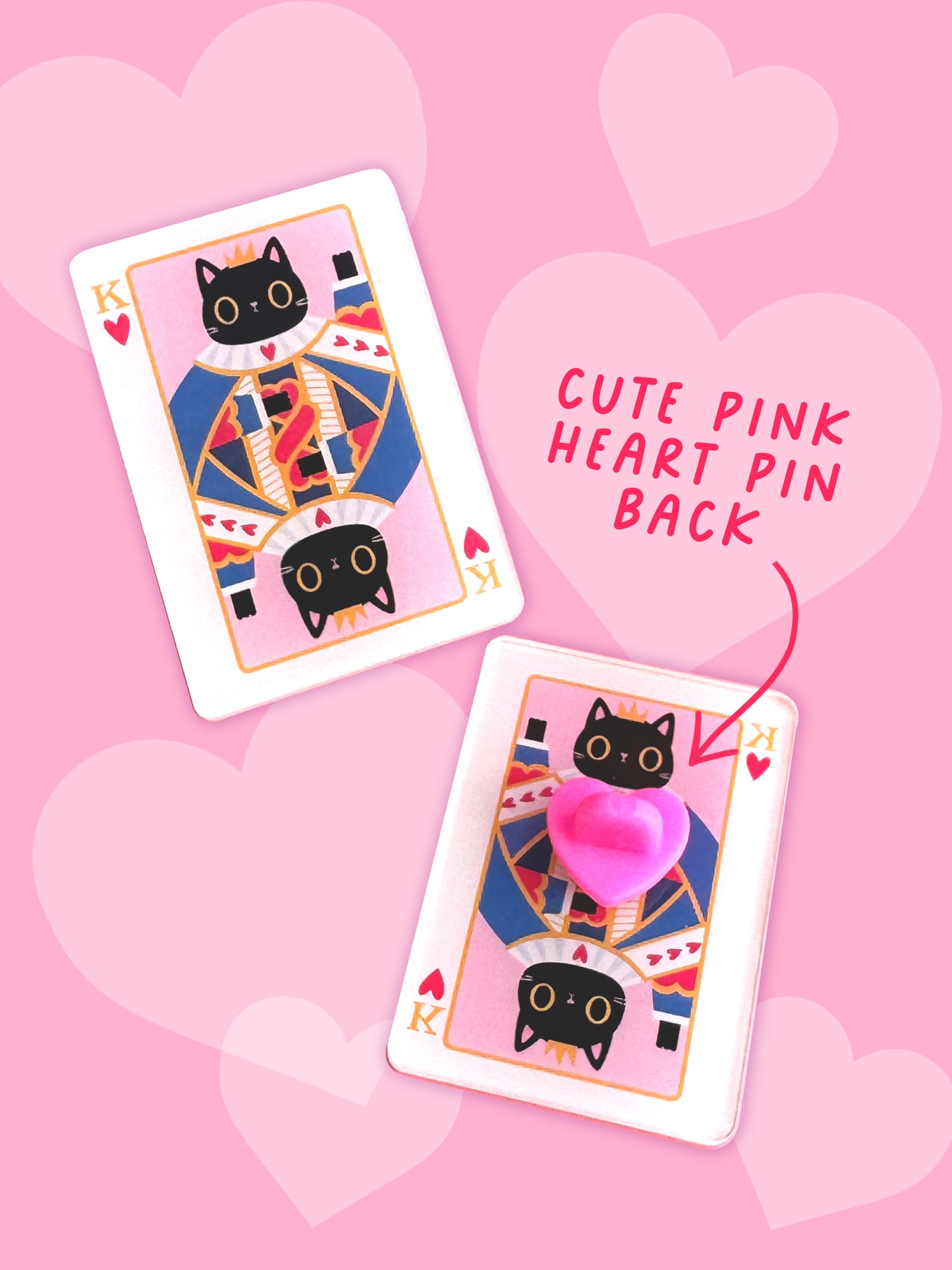 King of Hearts Cat Pin | Cute Kitty Playing Card Pin Badge | Acrylic pin badge