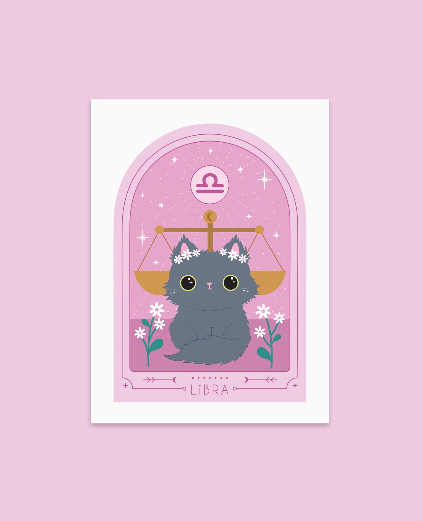 Libra Cat Zodiac Art Print – Cute Libra Cat Astrology Art | Libra Birthday Gift, Cat Star Sign Art, Astrology Gift for Libra