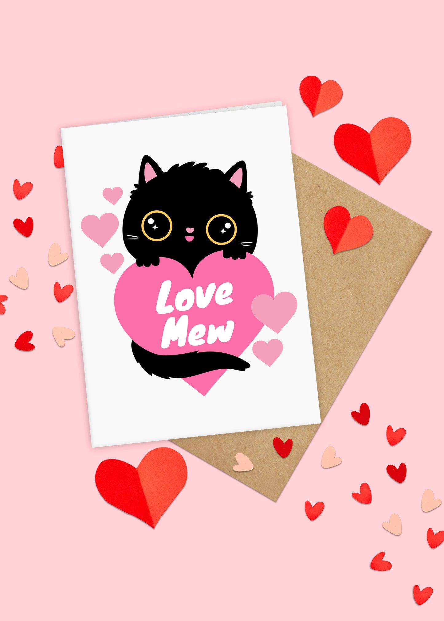 Kawaii Valentine's Card - Love Mew Cat Card for Cat Lovers