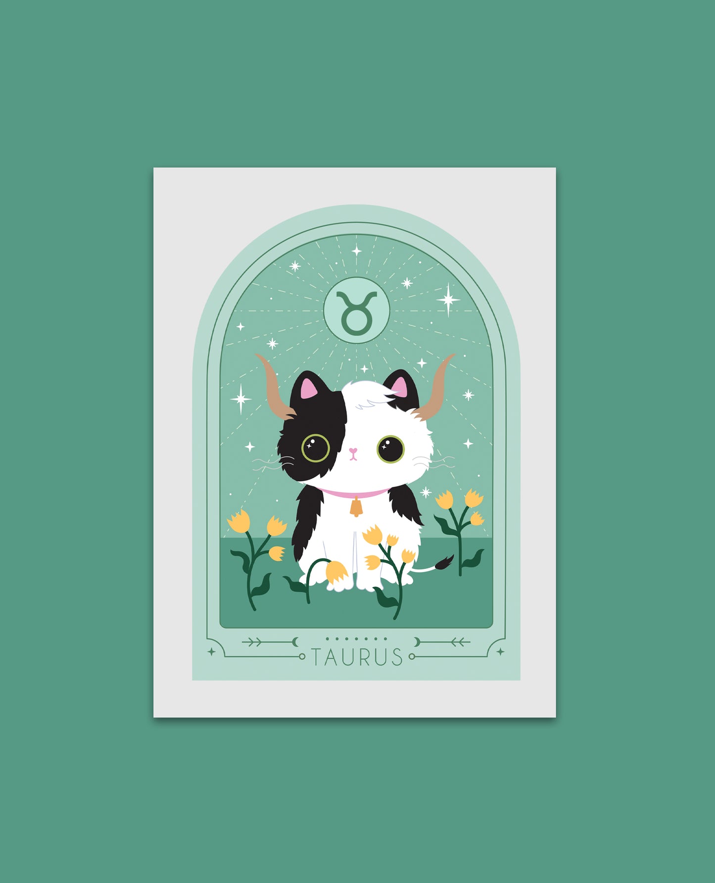 Taurus Zodiac Cat Art Print – Black & White Cat - Taurus Astrology Gift, Cat Star Sign Print
