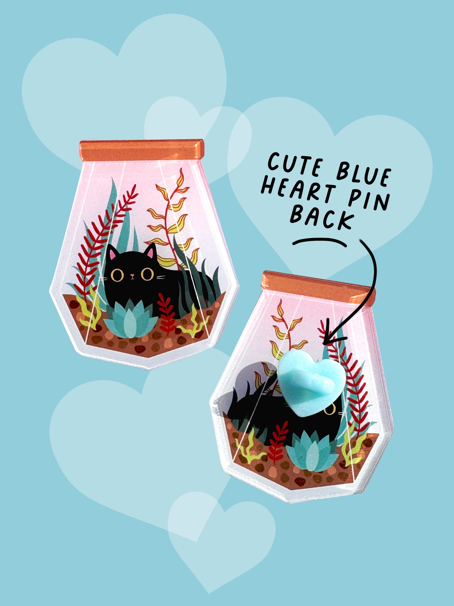 Black Cat Terrarium Acrylic Brooch | Kawaii Cat Pin for Plant Lovers | Cute Cat Brooch Gift