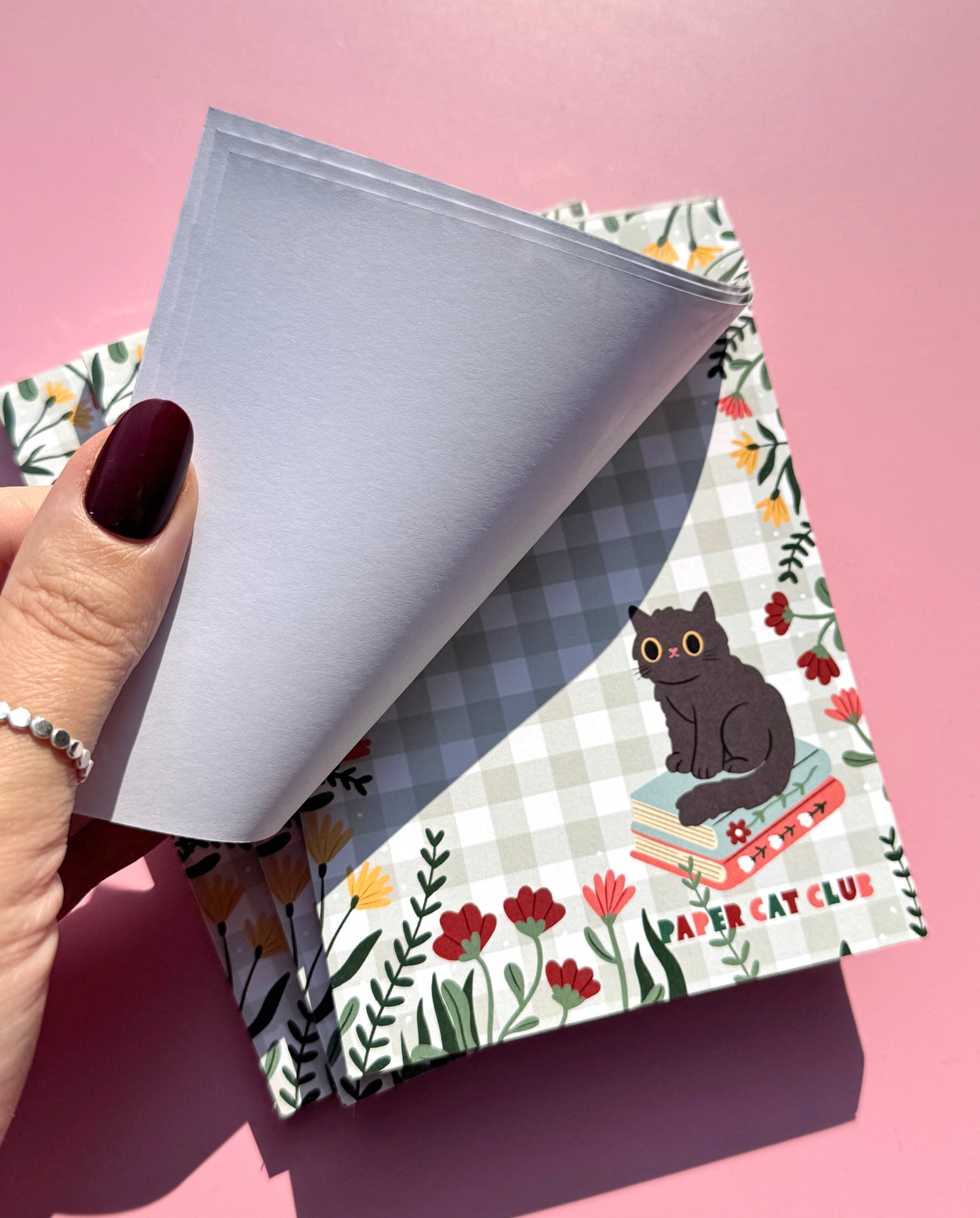 Cozy Book Kitty A6 Notepad - Cute Cat & Gingham small notepad