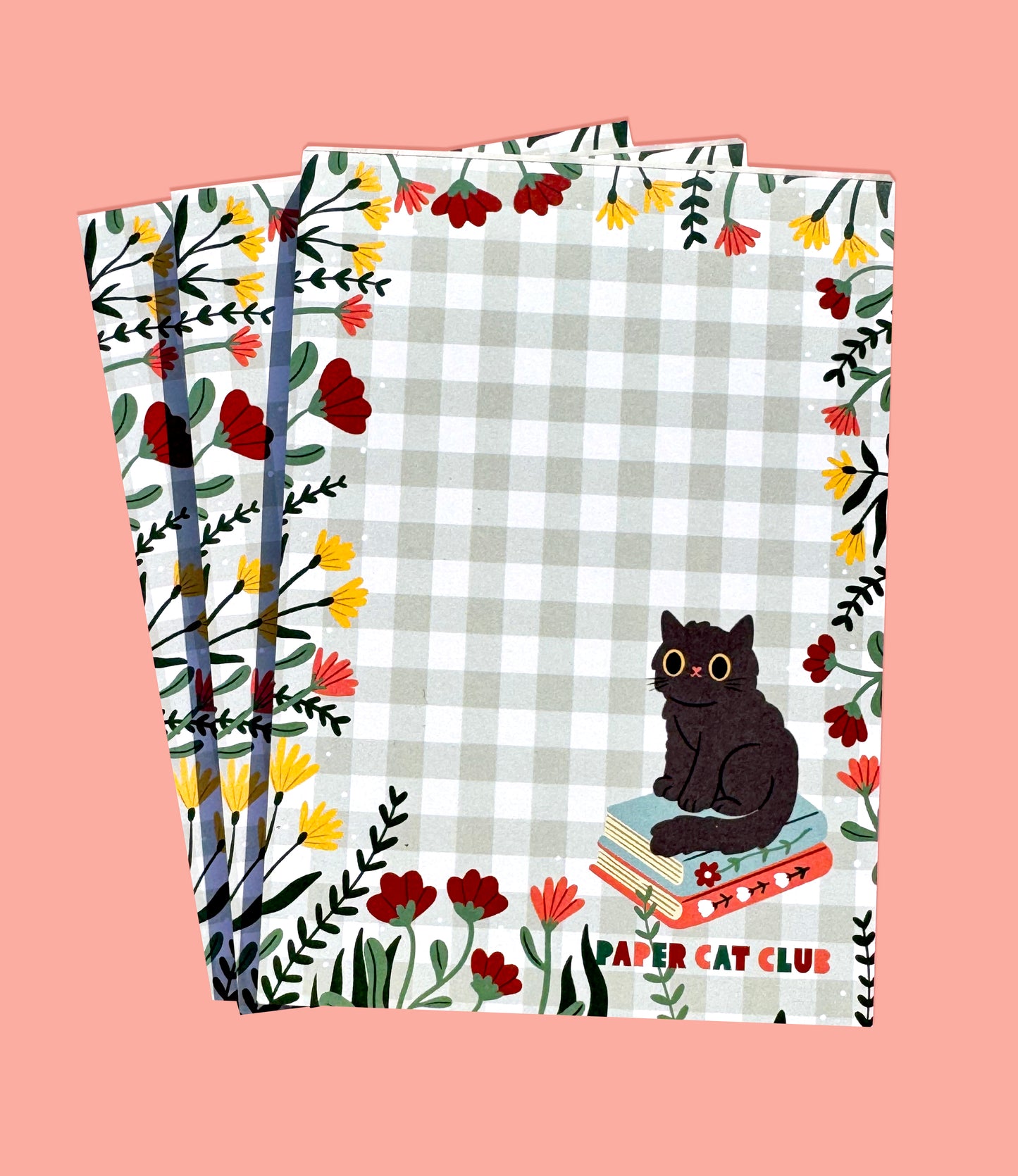 Cozy Book Kitty A6 Notepad - Cute Cat & Gingham small notepad