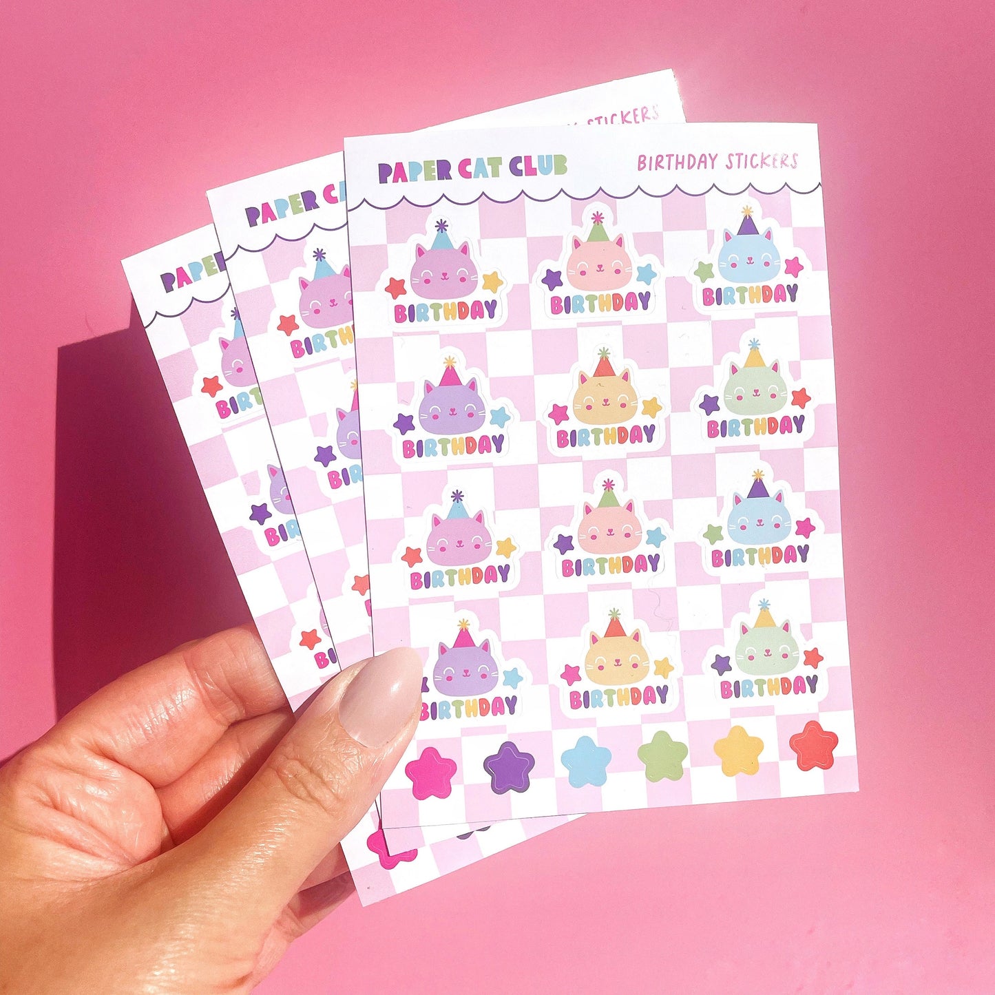 Cute cat birthday stickers for journals, diaries, and calendars. Kawaii A6 stickers for birthday reminders