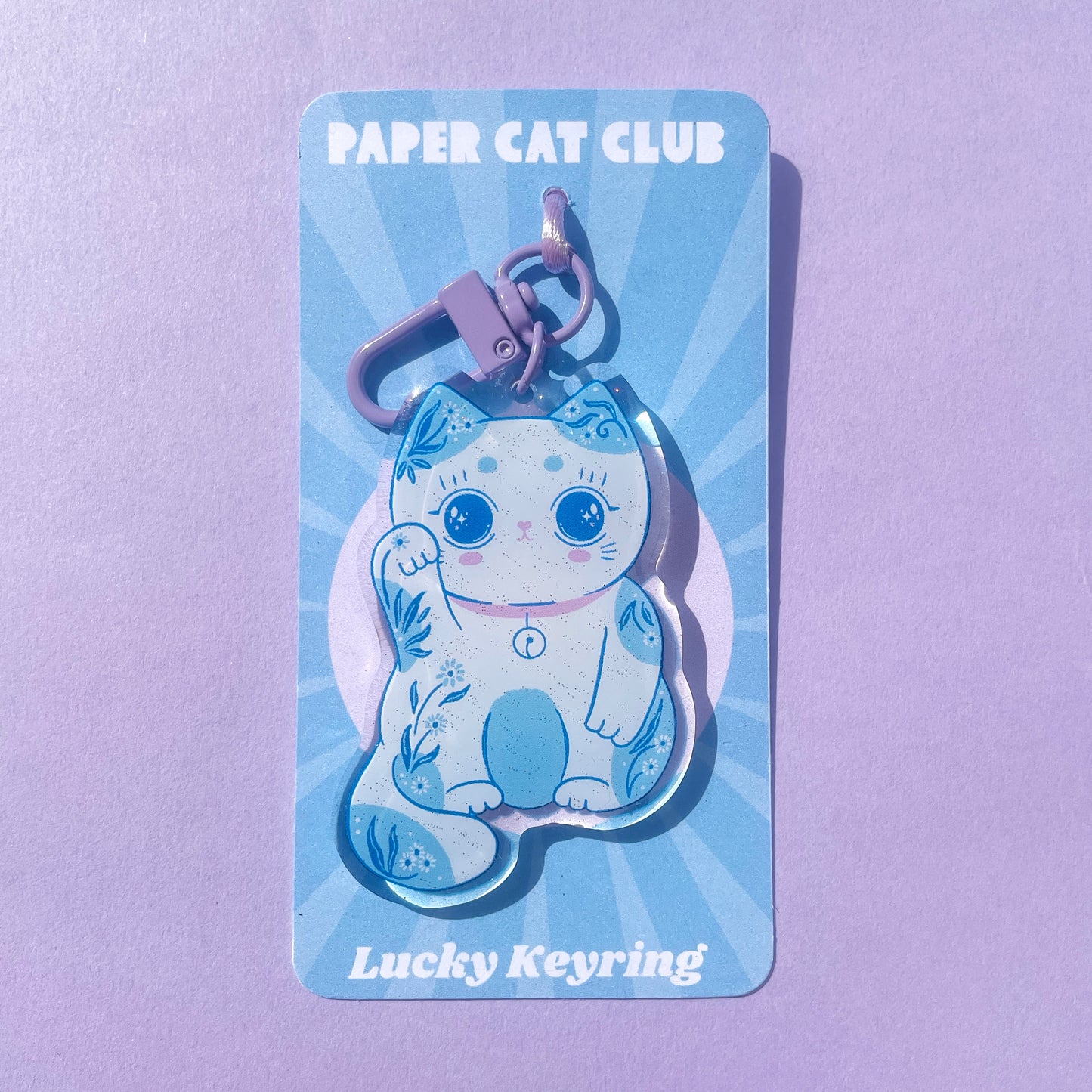 Acrylic Lucky Cat Keyring – Sparkly Kawaii Charm