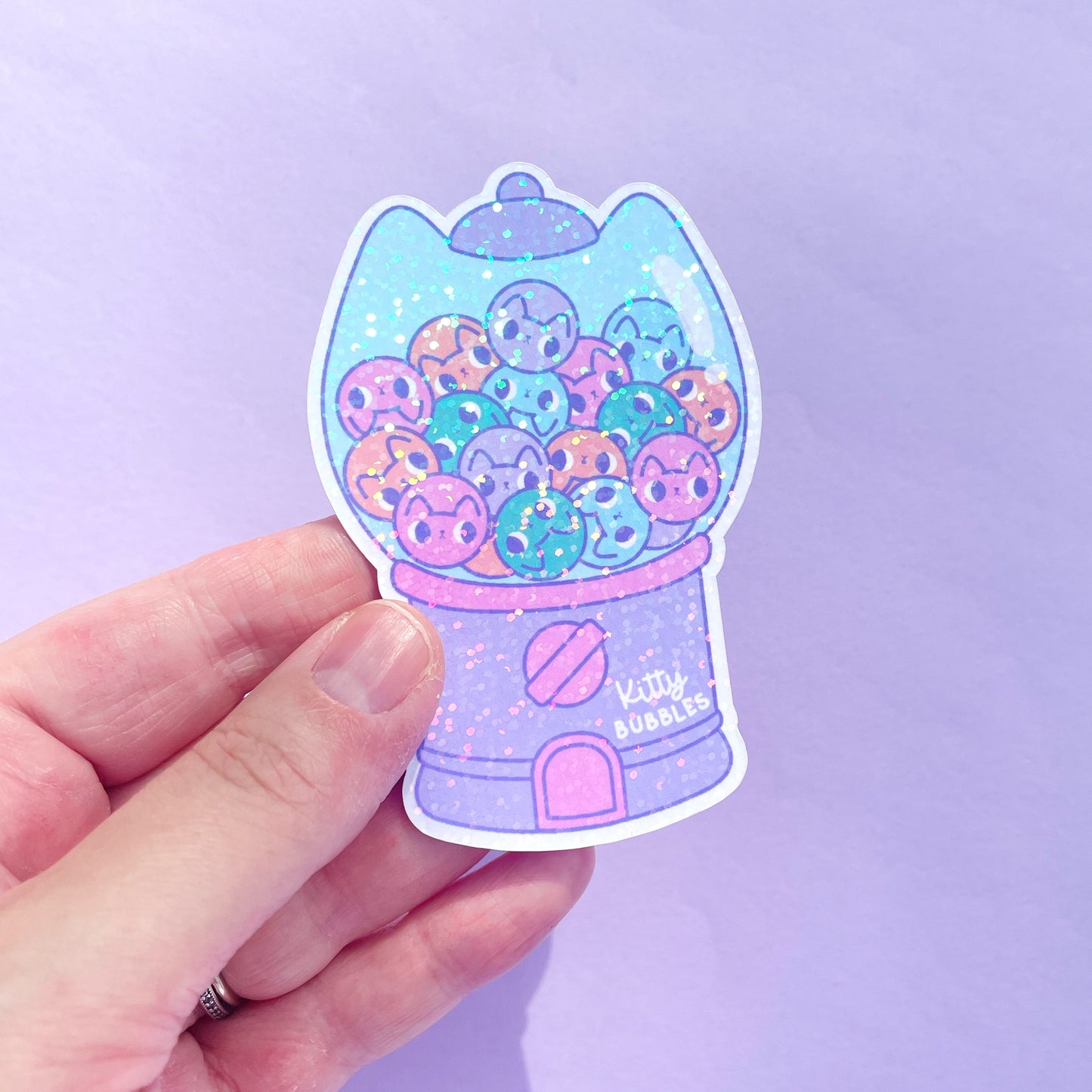 Kawaii Cat Bubblegum Vending Machine Stickers – Sparkly Vinyl for Laptops & Water Bottles