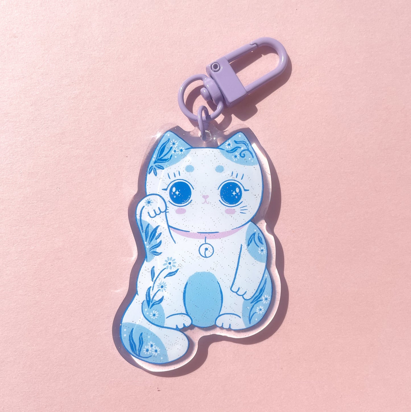 Acrylic Lucky Cat Keyring – Sparkly Kawaii Charm