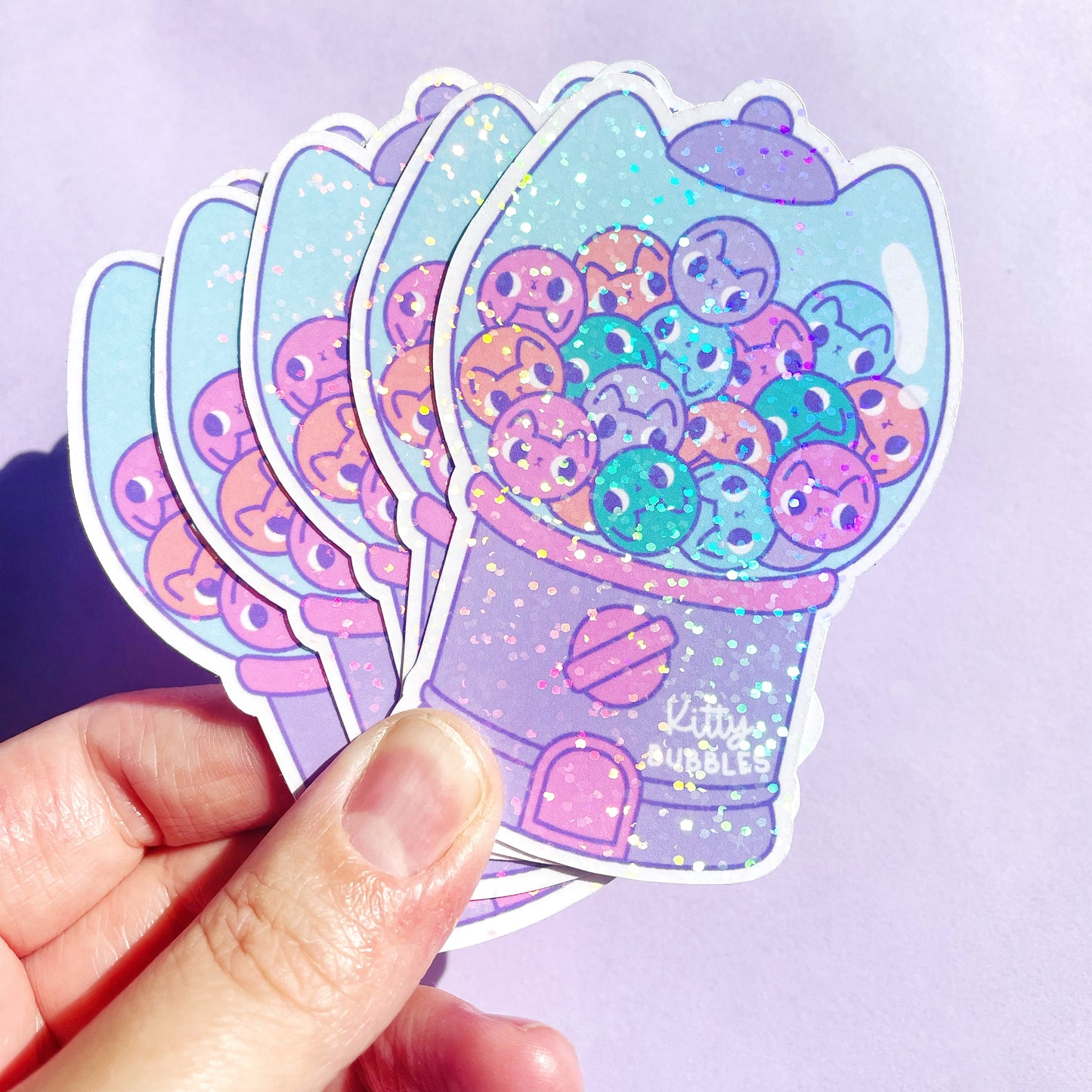 Kawaii Cat Bubblegum Vending Machine Stickers – Sparkly Vinyl for Laptops & Water Bottles