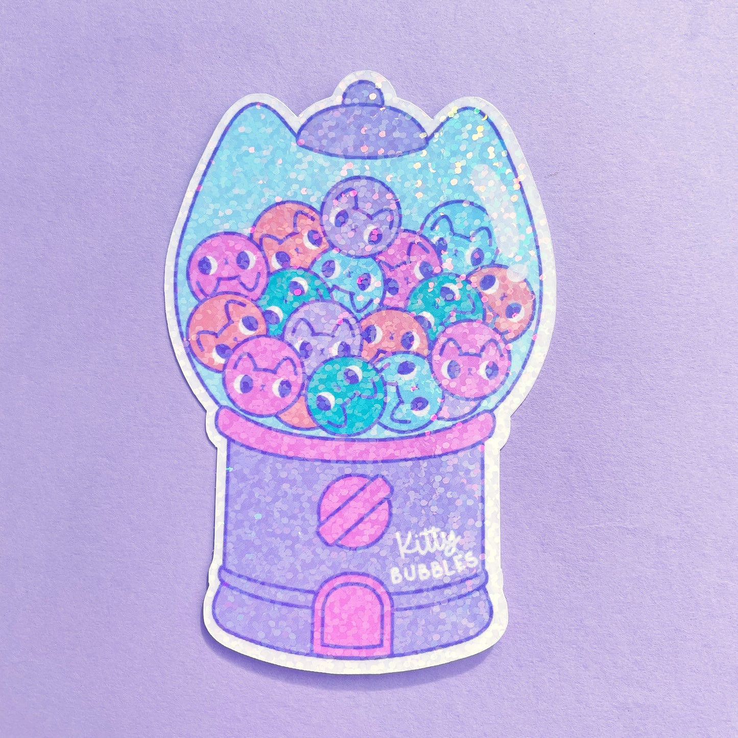 Kawaii Cat Bubblegum Vending Machine Stickers – Sparkly Vinyl for Laptops & Water Bottles