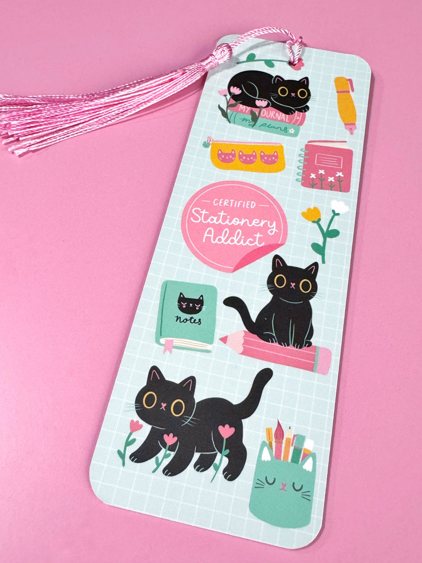 Stationery Addict Bookmark - Cute Cat & Stationery themed