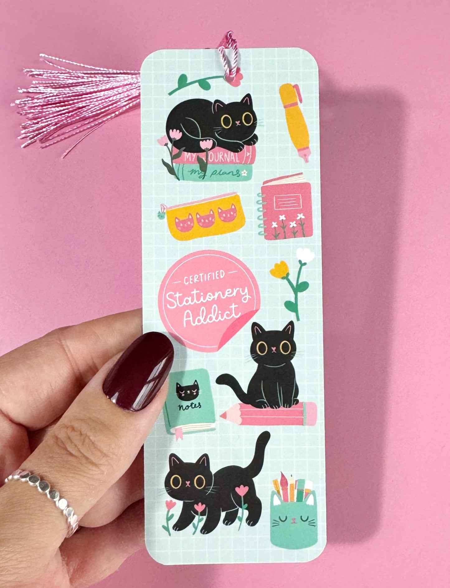 Stationery Addict Bookmark - Cute Cat & Stationery themed