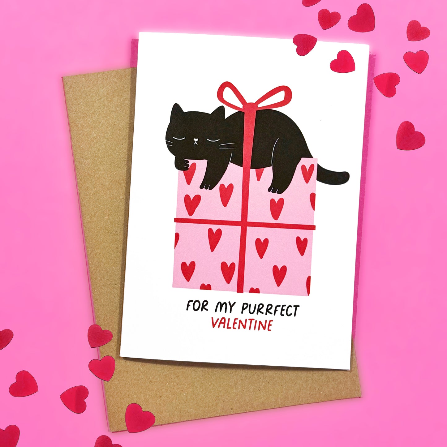 Cute Black Cat Valentine's Day Card - Wrapped in a Bow - Perfect for Cat Lovers and Girlfriends