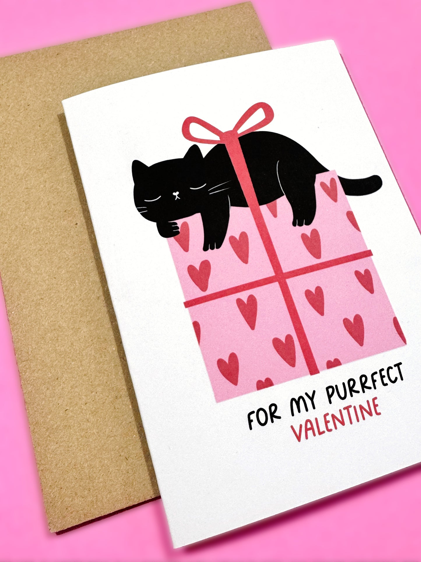 Cute Black Cat Valentine's Day Card - Wrapped in a Bow - Perfect for Cat Lovers and Girlfriends