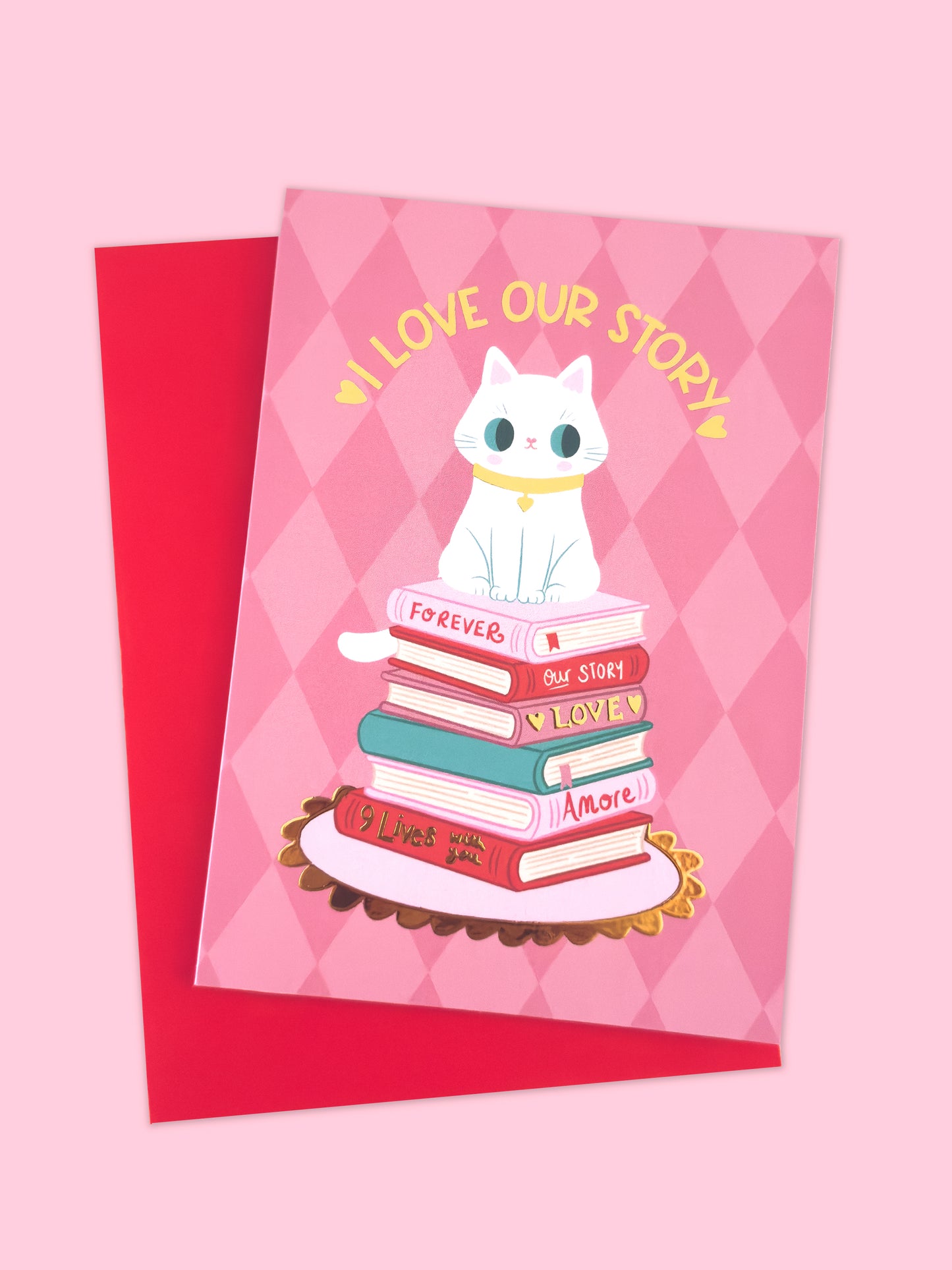 I love our story - sweet romance cat card for anniversary or valentine