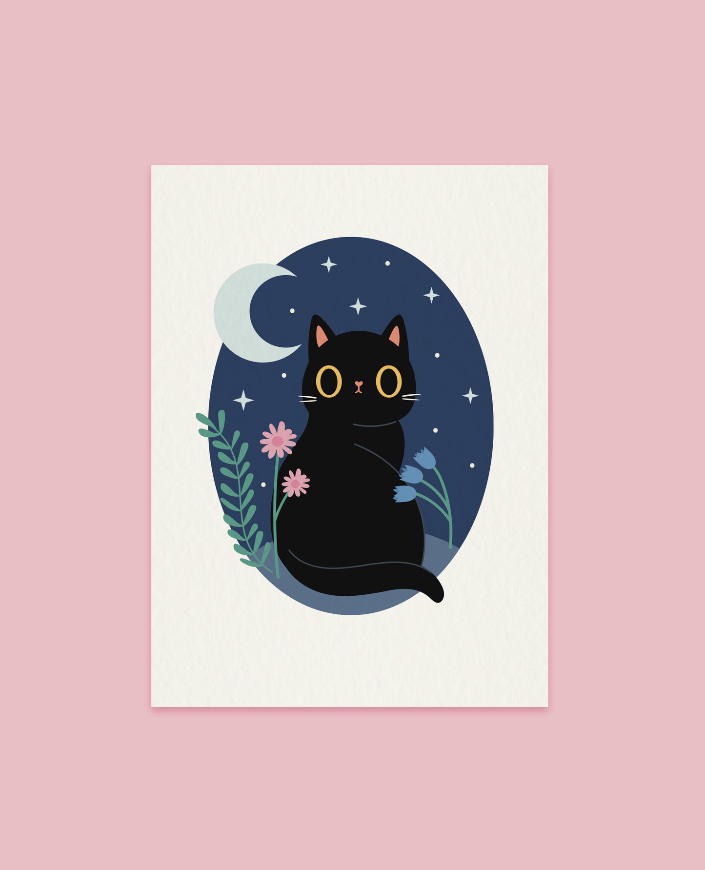 Wildflower Night Time Cat Art print - Choose your cat