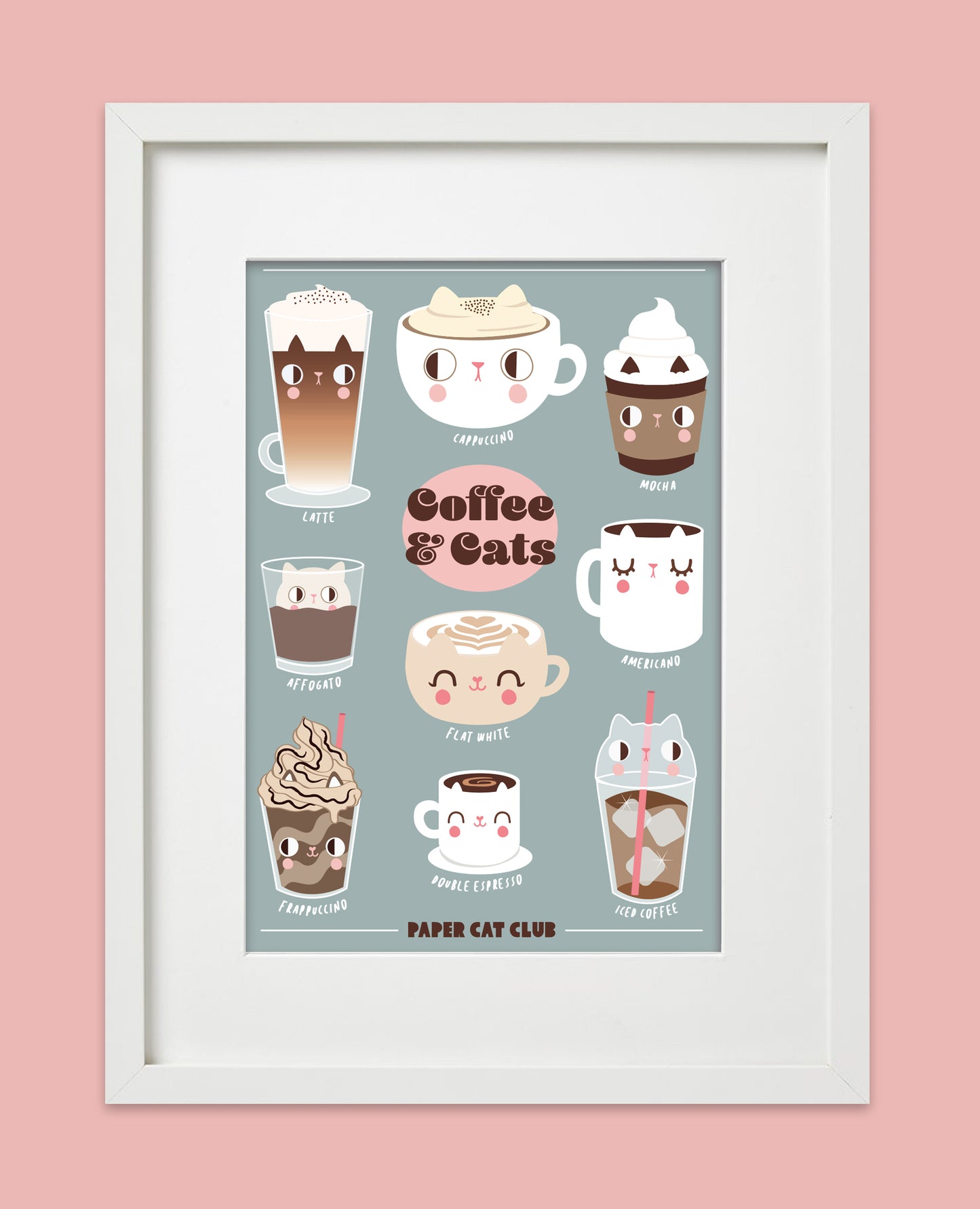 Coffee and Cats Art Print – Cat Lover Gift, Kitty Café Menu, Coffee Lover Décor