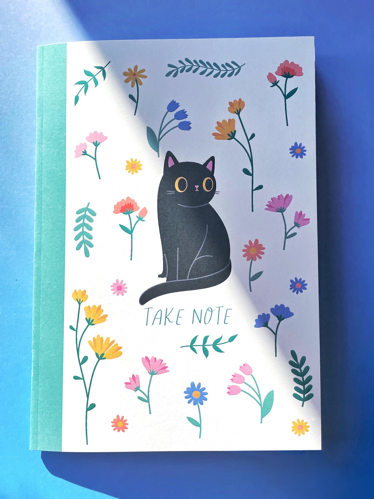 Wildflower A5 Notebook with Black Cat Illustration