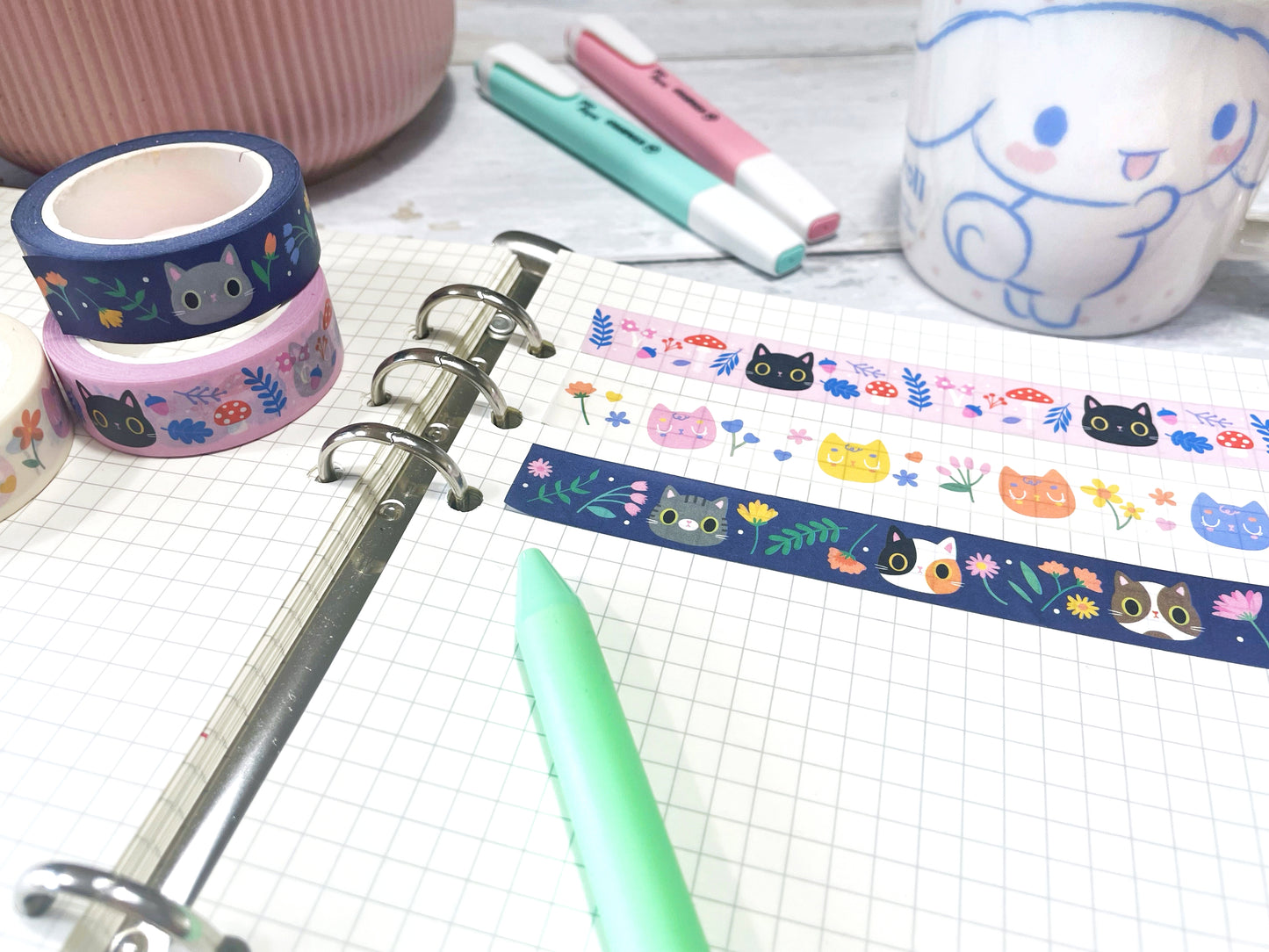 Wildflower Kawaii Washi Tape - Super cute stationery for cat lovers
