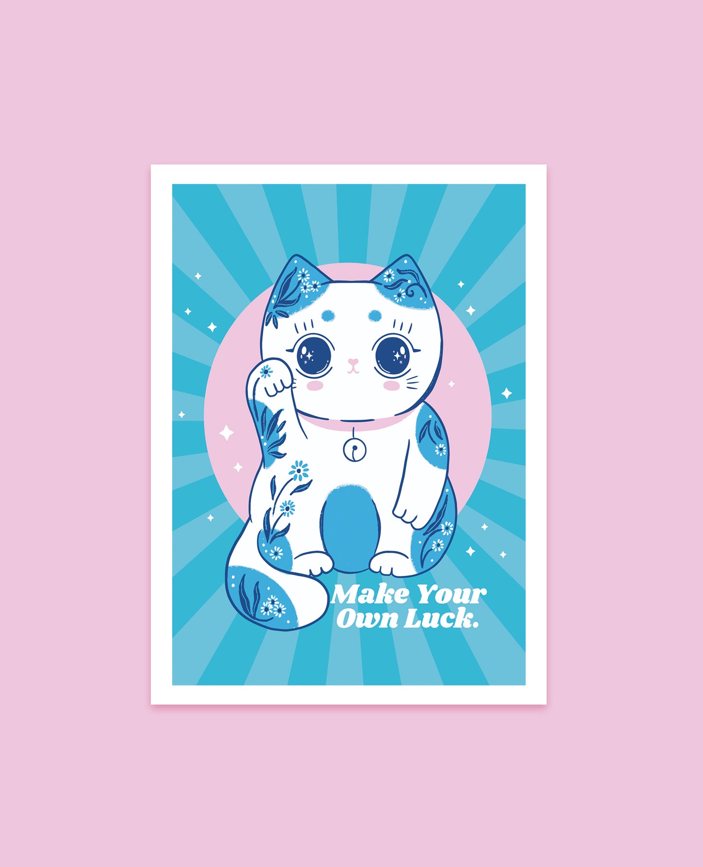 Lucky Cat Art Print – Cute Kawaii Cat Art for Cat Lovers | Charming Lucky Cat Wall Decor