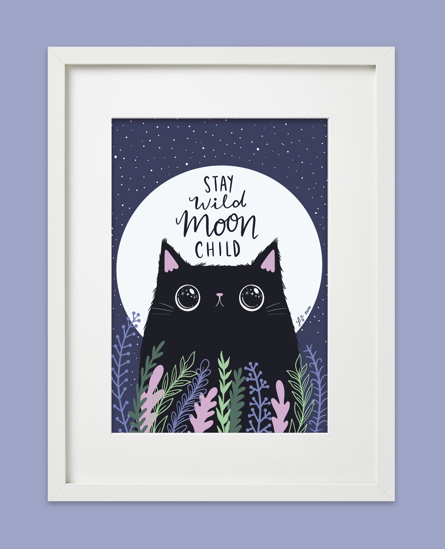 Stay Wild Moon Child Cat Art Print – Whimsical Cat Illustration for Cat Lovers