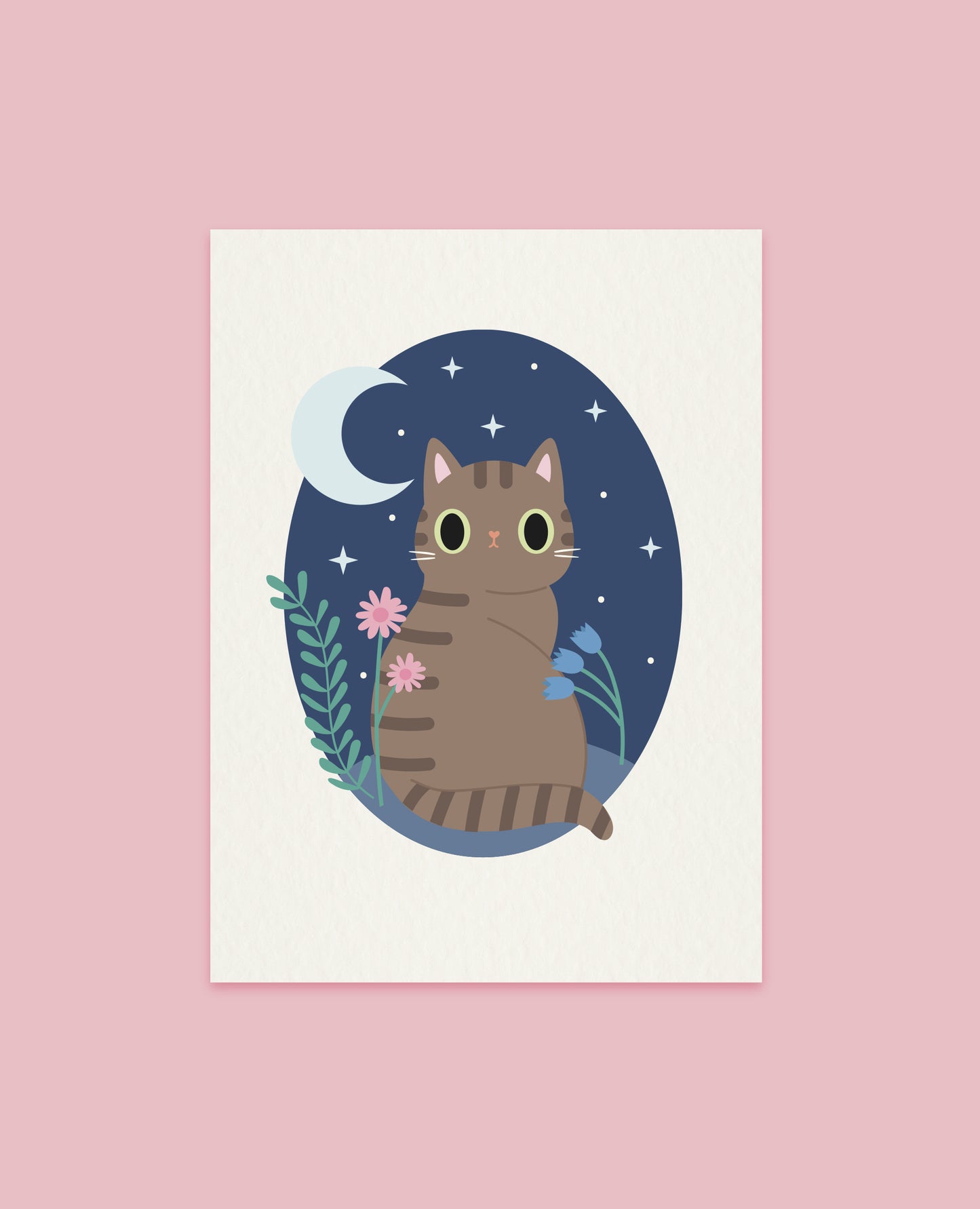 Wildflower Night Time Cat Art print - Choose your cat
