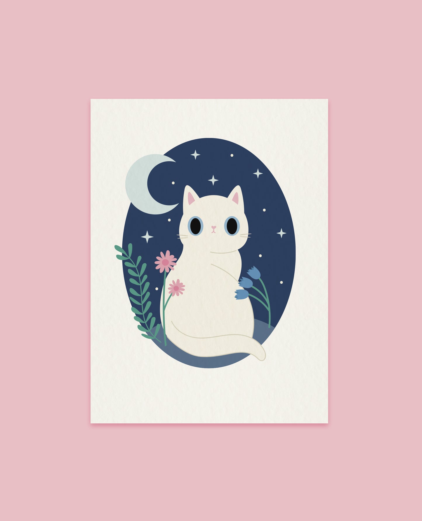 Wildflower Night Time Cat Art print - Choose your cat