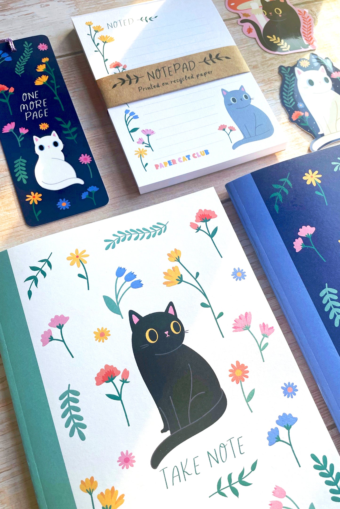 Eco-Friendly Wildflower A5 Notebook with Black Cat Illustration – Recycled Stationery for Cat Lovers
