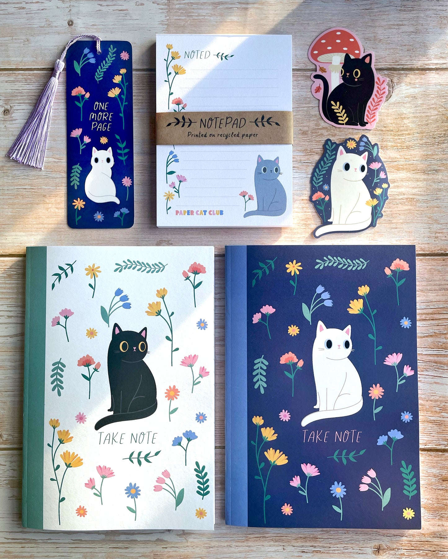 Eco-Friendly Wildflower A5 Notebook with White Cat Illustration – Cute Recycled Stationery for Cat Lovers