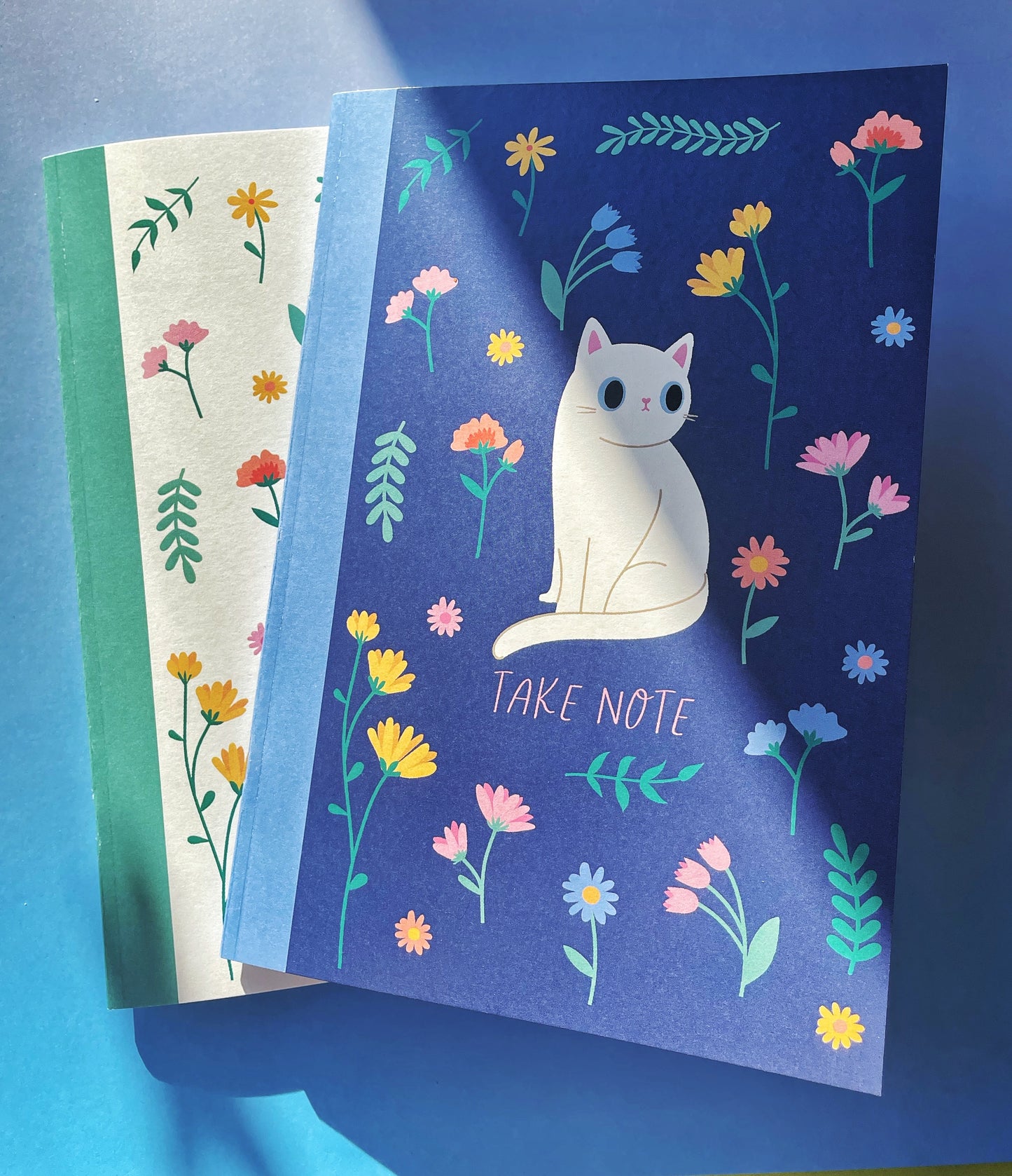 Eco-Friendly Wildflower A5 Notebook with White Cat Illustration – Cute Recycled Stationery for Cat Lovers