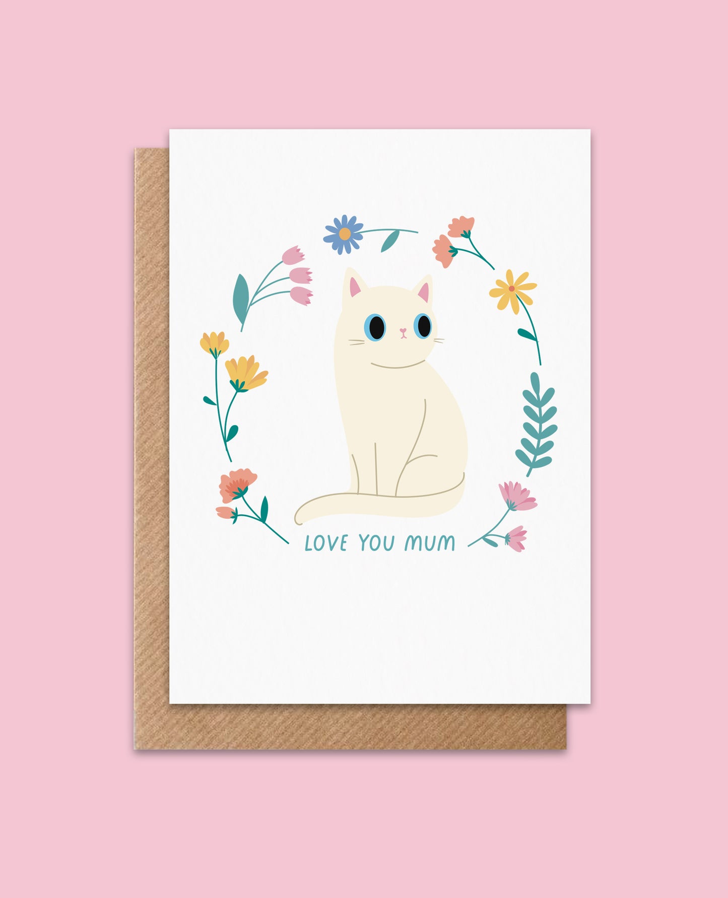 Mothers Day floral Cat card - eco friendly recycled