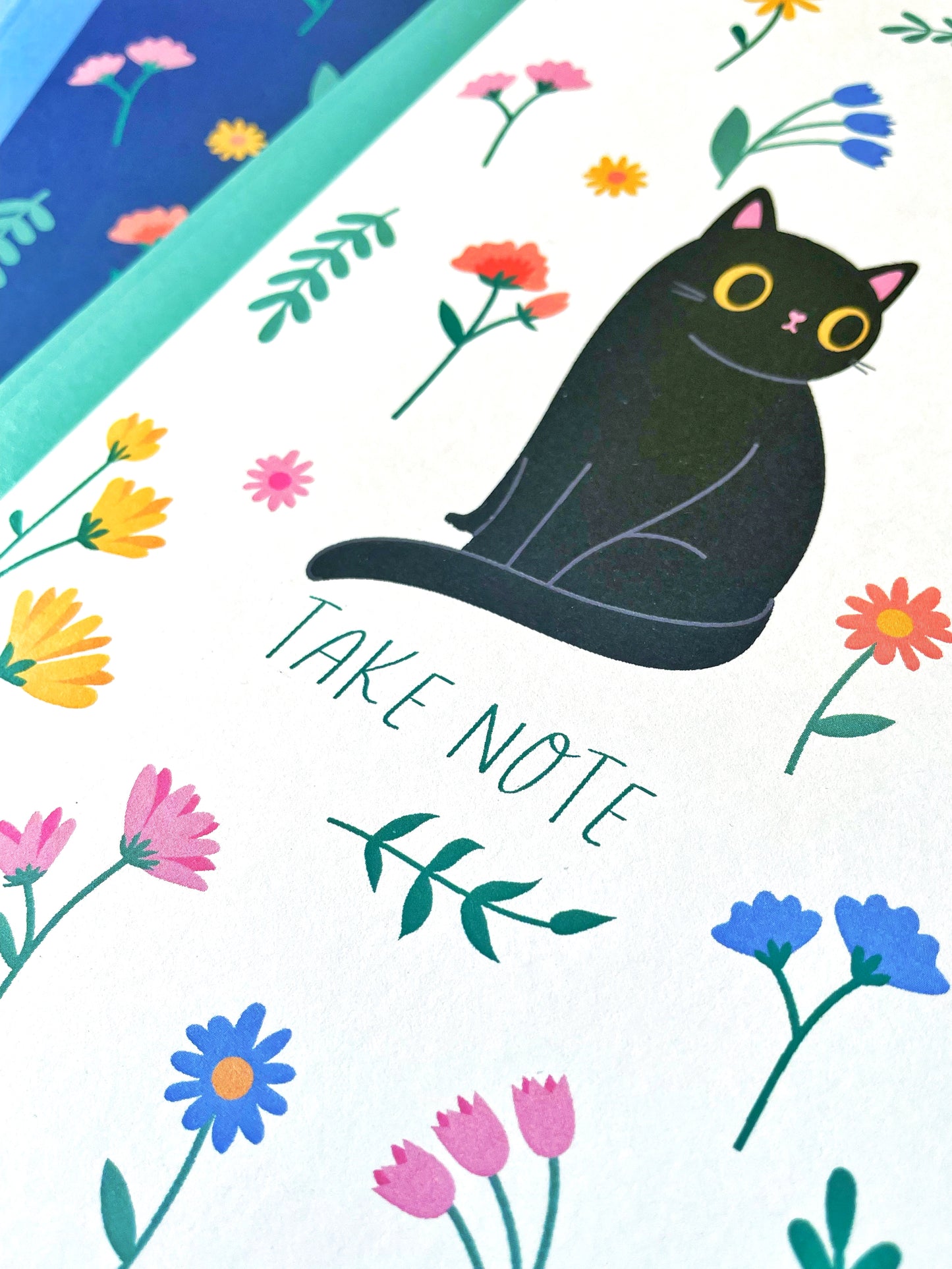 Eco-Friendly Wildflower A5 Notebook with Black Cat Illustration – Recycled Stationery for Cat Lovers