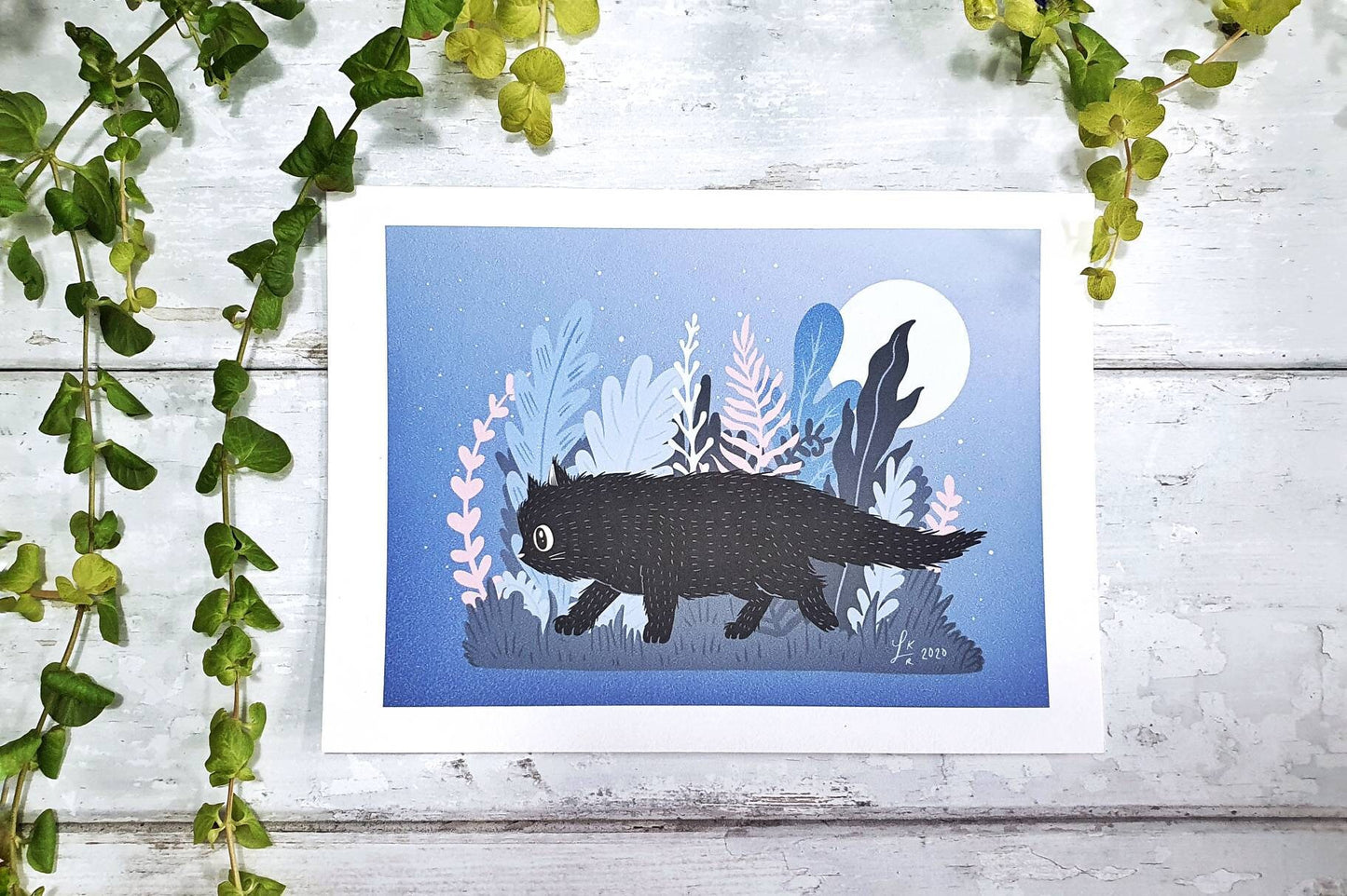 Moonlit Cat Wall Art - Cute Cat Art Print for Cat Lovers | Perfect Cat Lover Gift